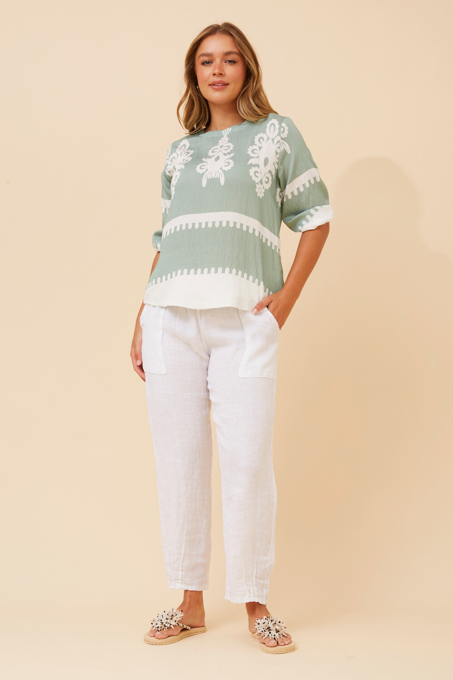 Amara Boho Print Blouse T523165 Sage
