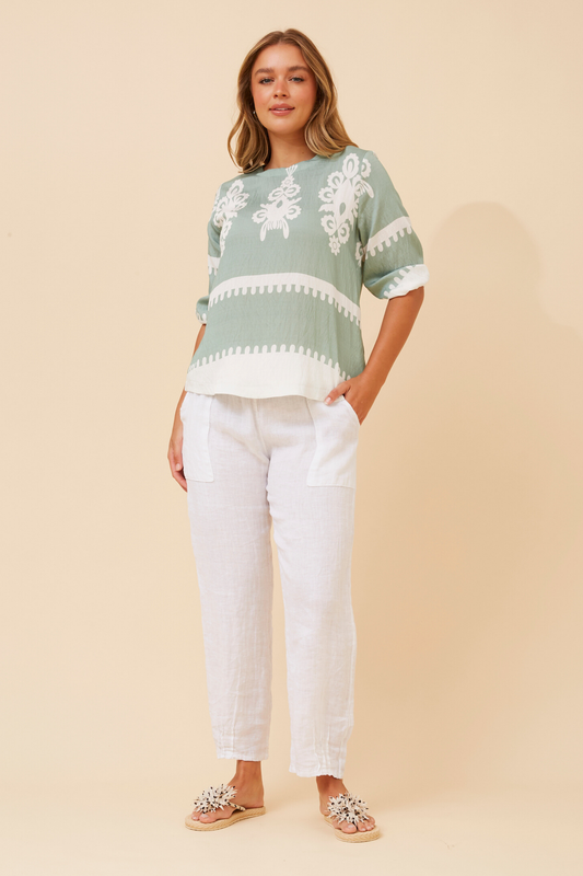 Amara Boho Print Blouse T523165 Sage