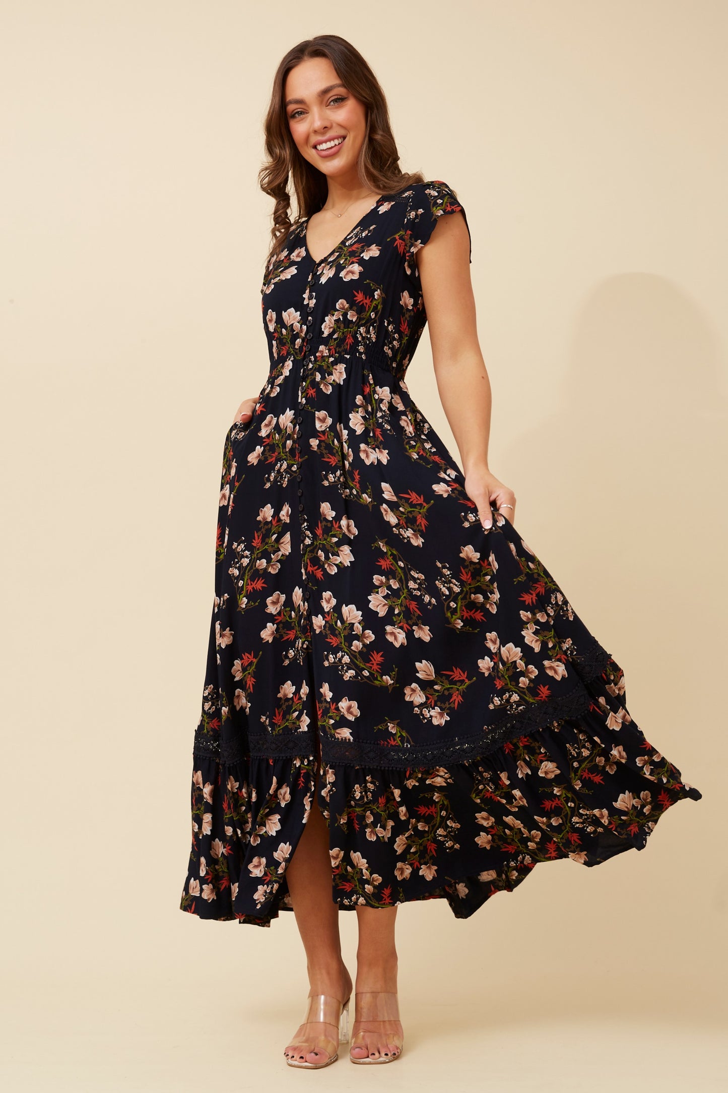 Sascha Floral Print Maxi Dress D519365 Multi Navy