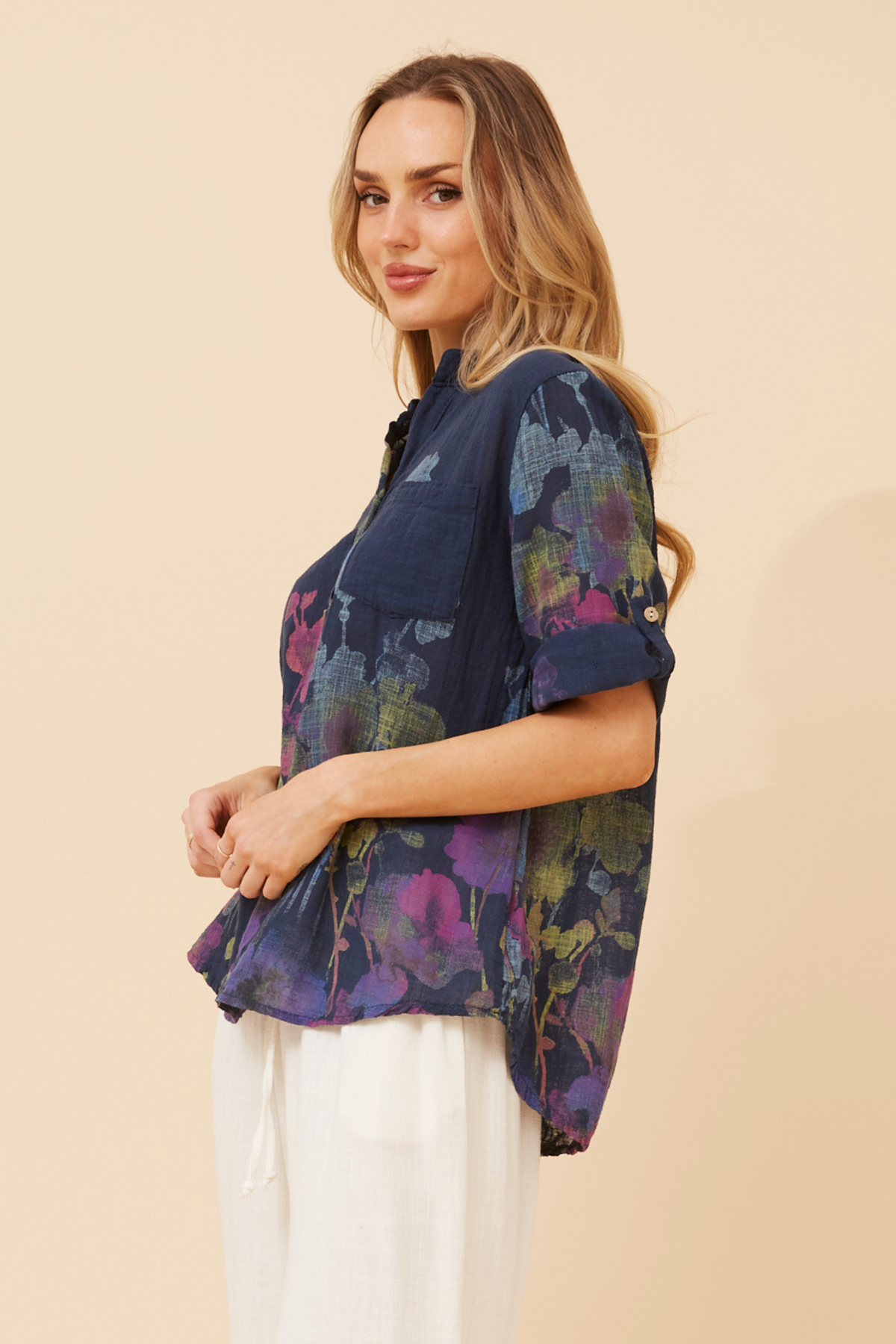 Skye Italian Floral Top T524783 Navy