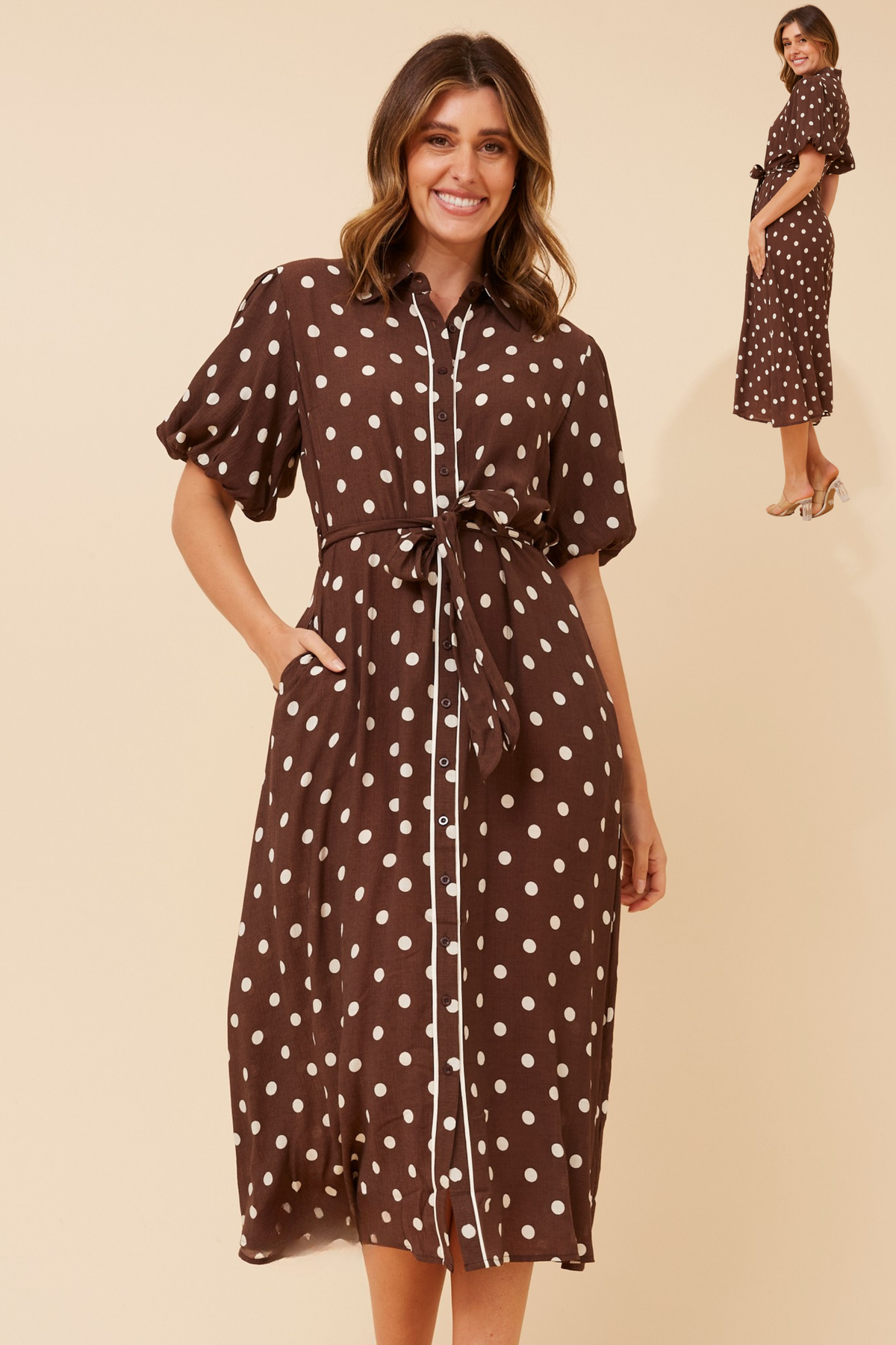Rosse Polka Dot Dress D736436 Chocolate