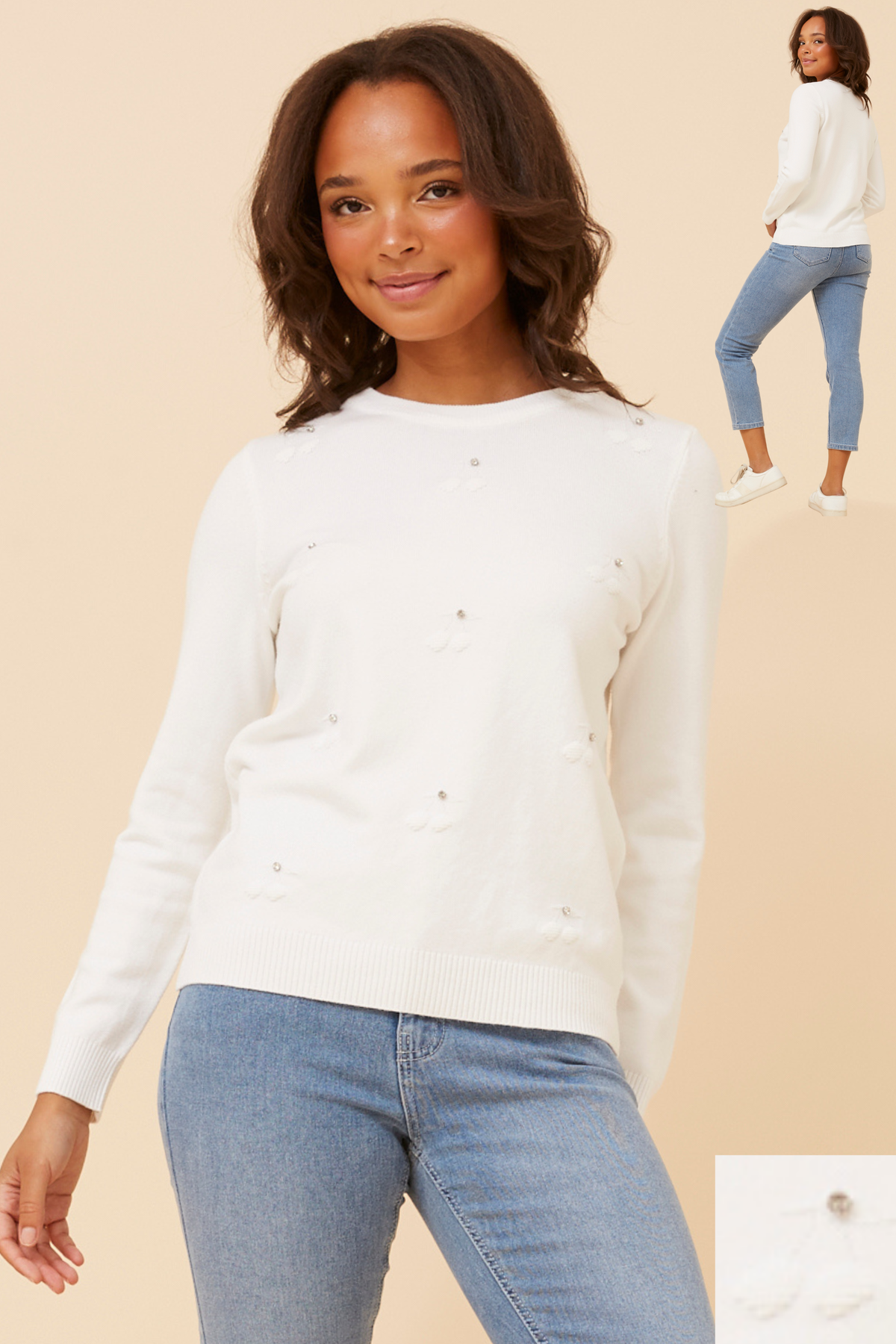 Gracie Pearl Detail Knit KP525903 White