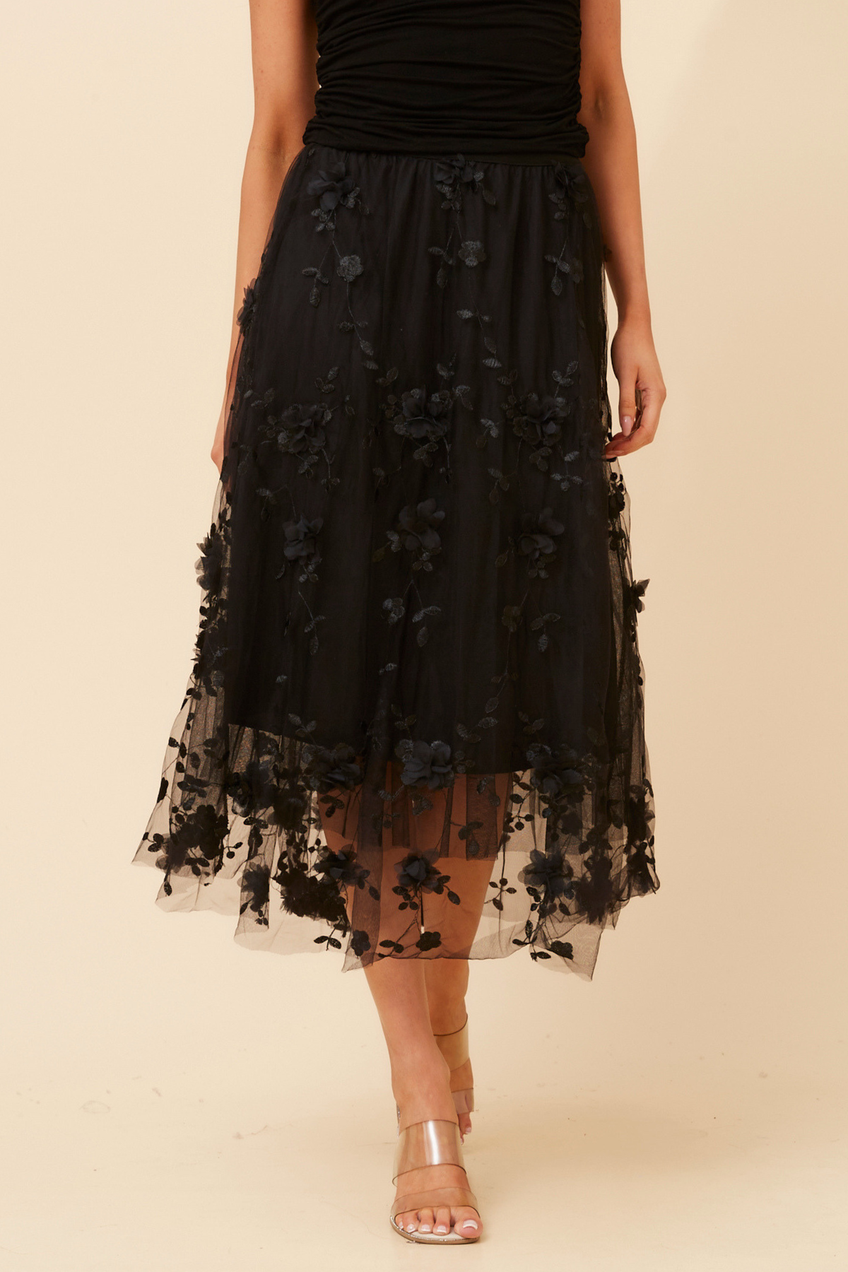Tatum Floral Embroidered Skirt S737054  Black
