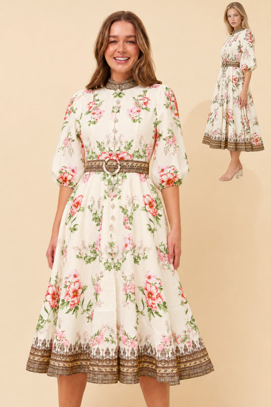 Pebble Floral Party Dress D737250 Ivory