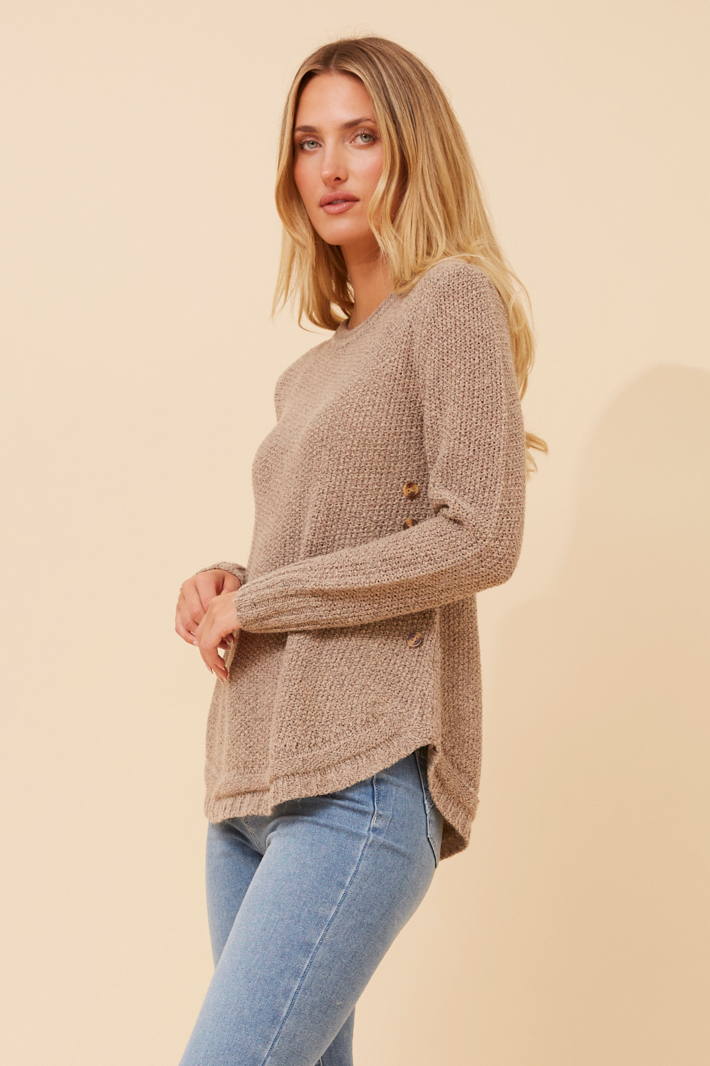 Jerry Button Detail Knit KP508431 Sand