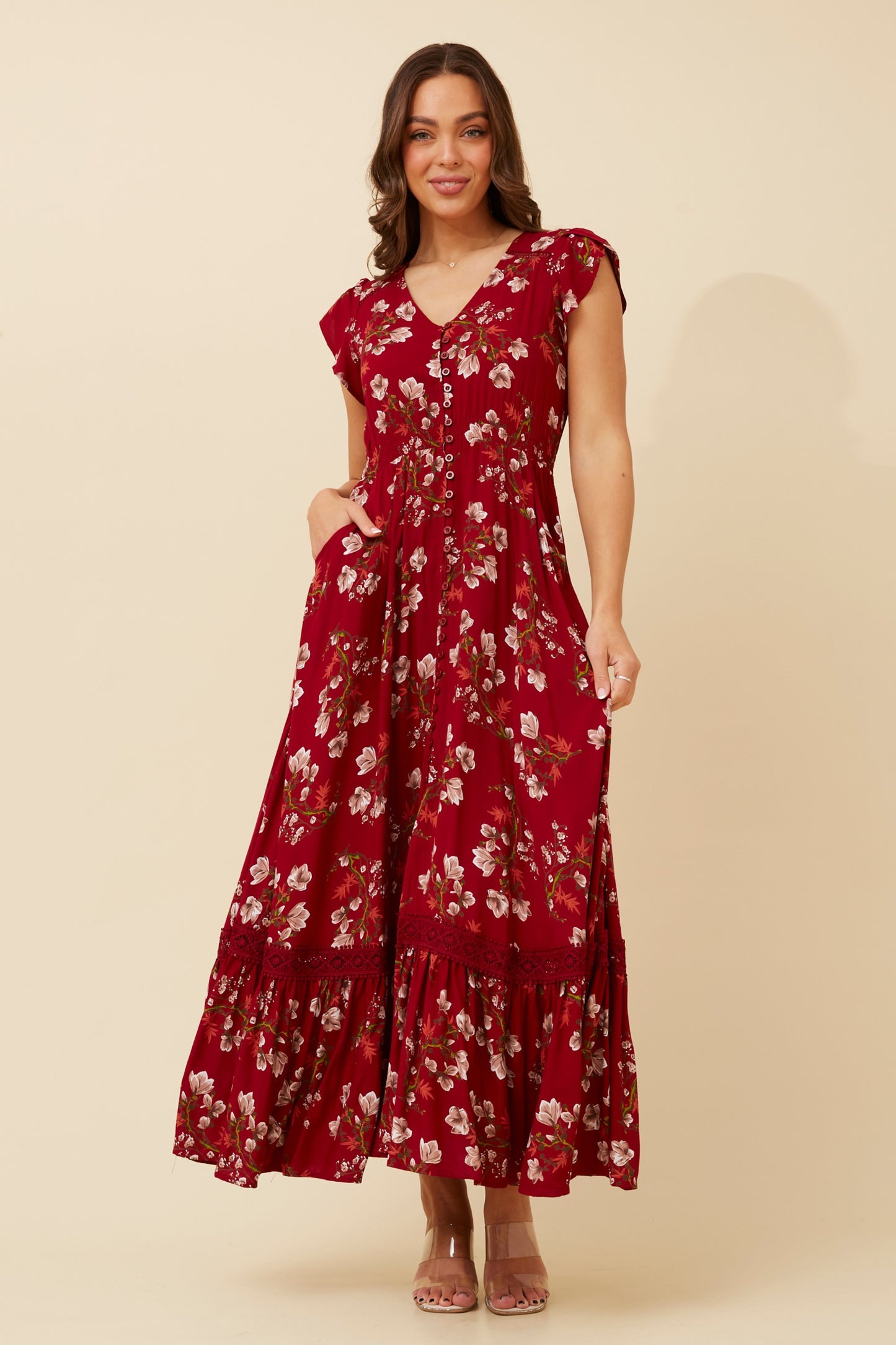 Sascha Floral Print Maxi Dress D519365 Multi Red