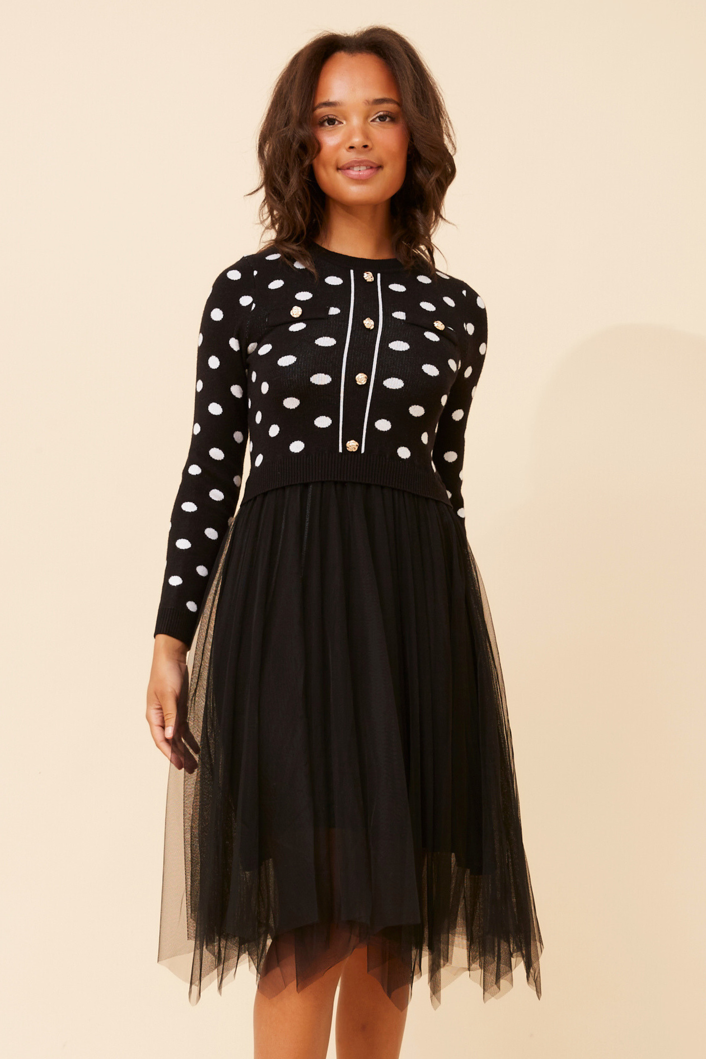 Ovi Knit Dress with Tulle Skirt KD175606