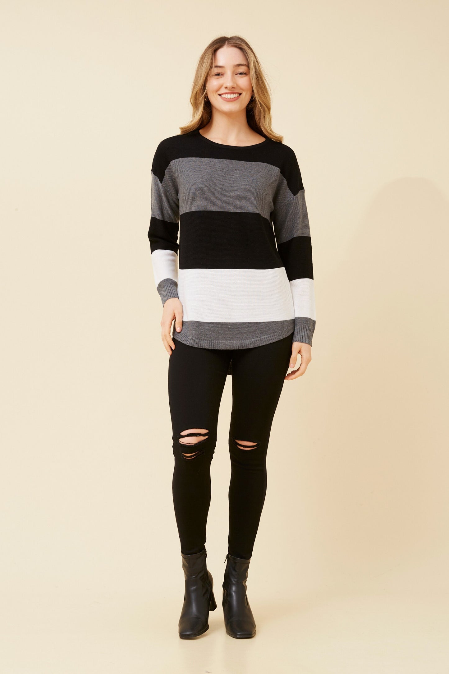 Olivia Colour Block Knit Jumper - GreyMarl  KP507819