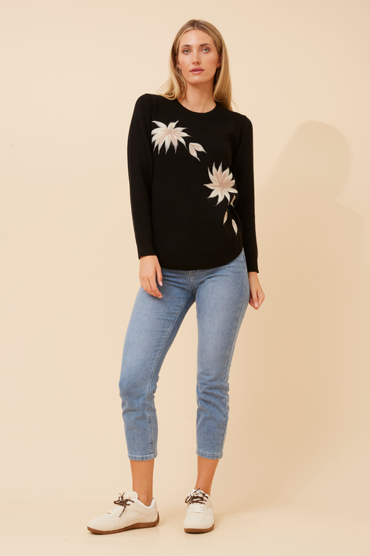 Evania Floral Knit Embroidery KP526084 Black