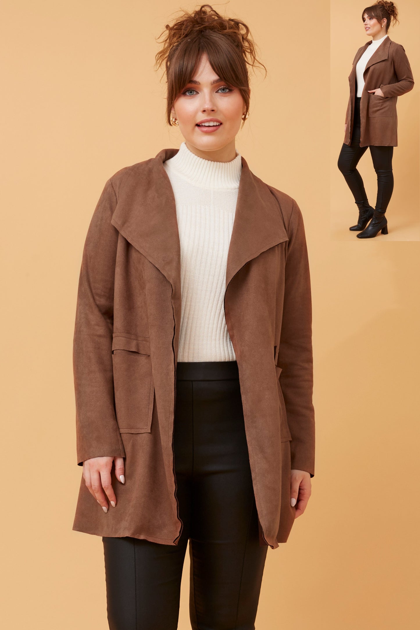 Hilton Faux Suede Coat Cinnamon CO512377