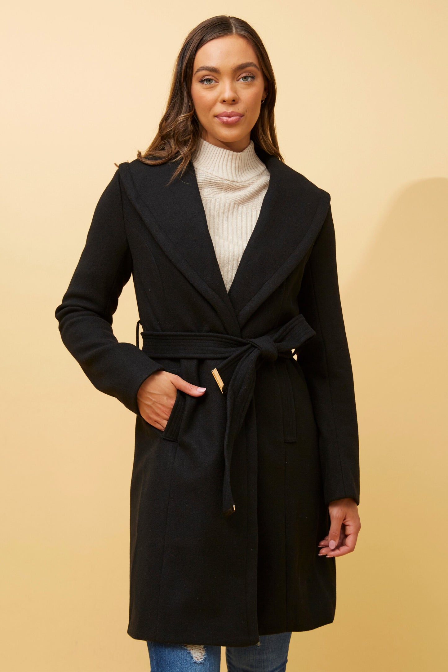 Shannon Shawl collar Knee length Coat CO512729