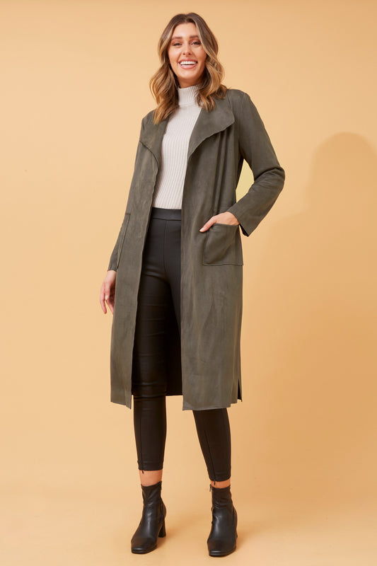 Caryl Faux Sued Coat with patch pockets - Khaki CO515889