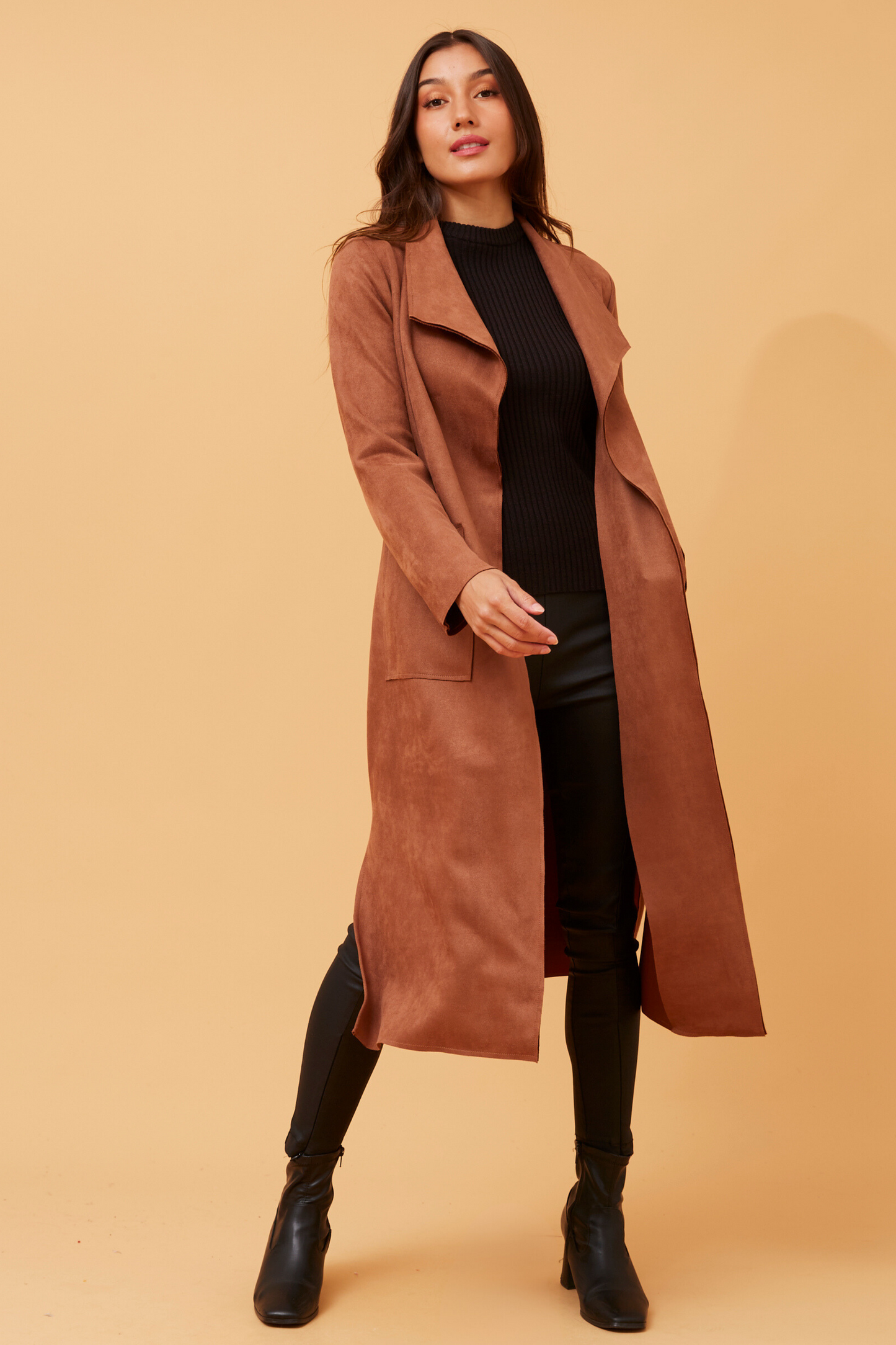 Faux Sued Coat with patch pockets C0515889