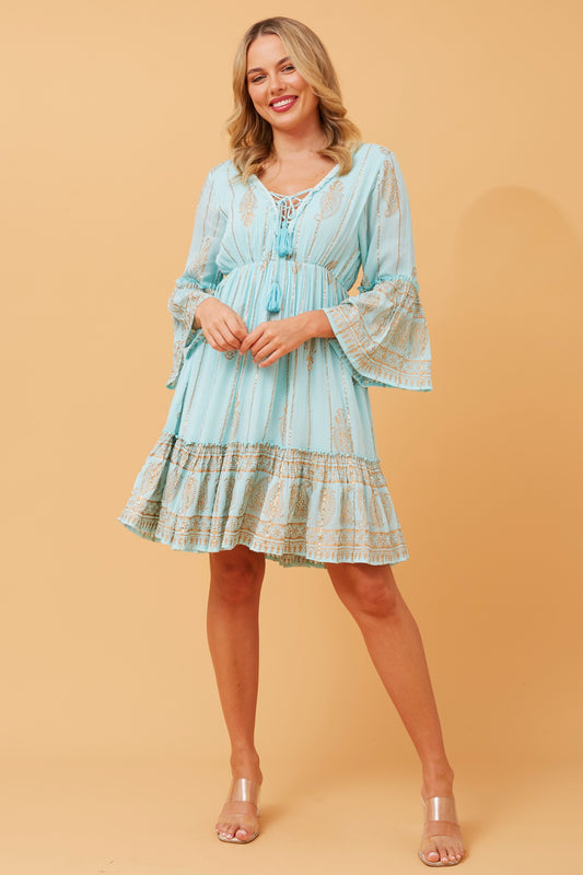 Indiana Boho Knee Dress - Blue D167756