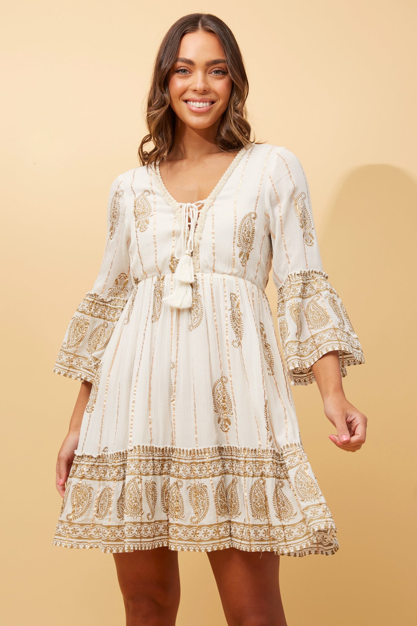 Indiana Boho Knee Dress - White D167756