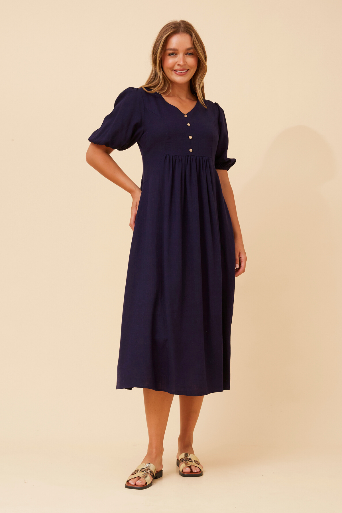 Bonnie Linen Dress D735690 Navy