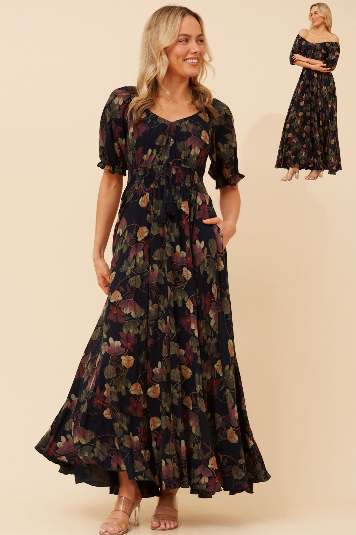 Molly Floral Boho Maxi Dress- Navy D526825