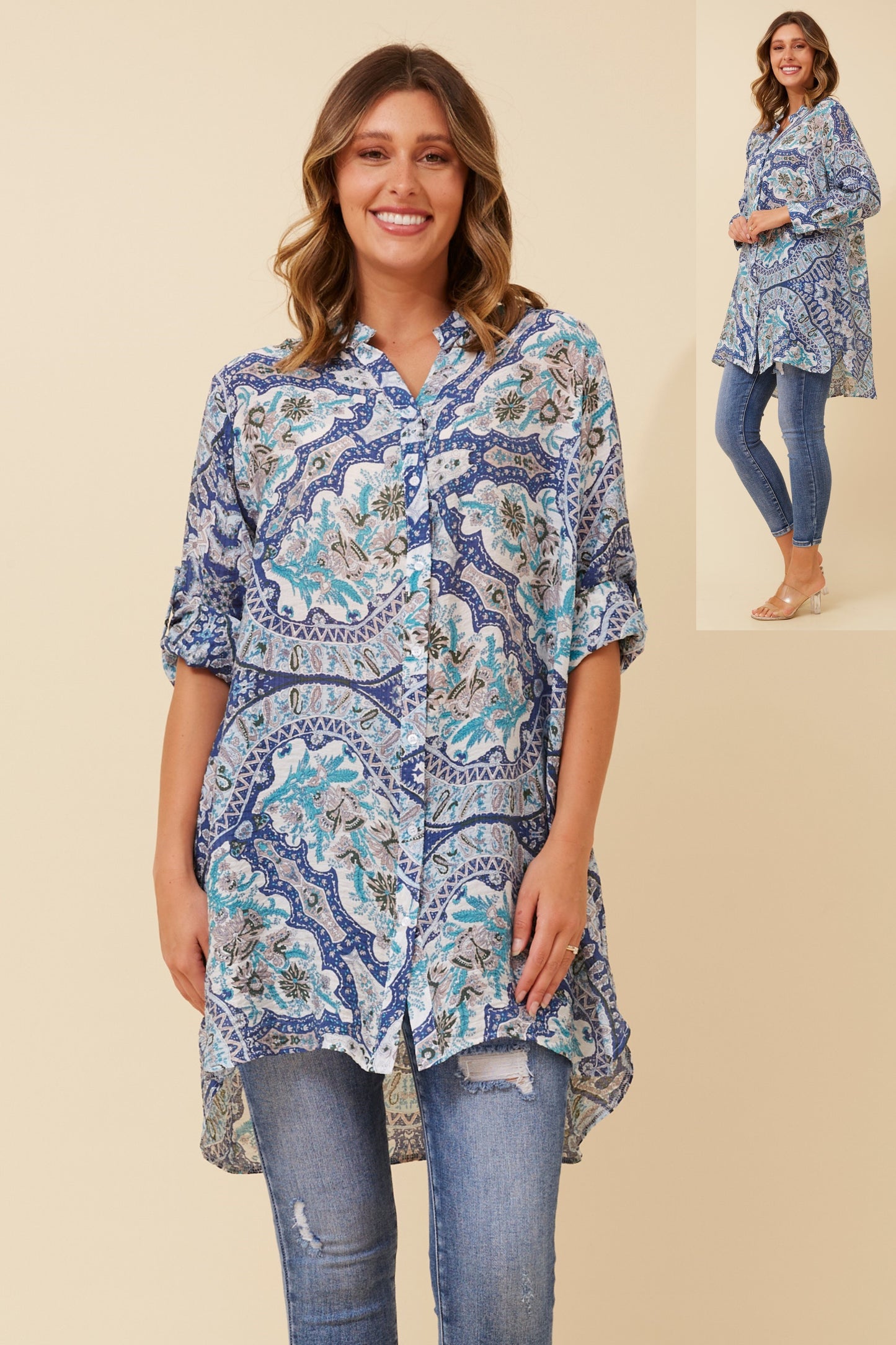 Floral Tunic Top T520241 - Indigo