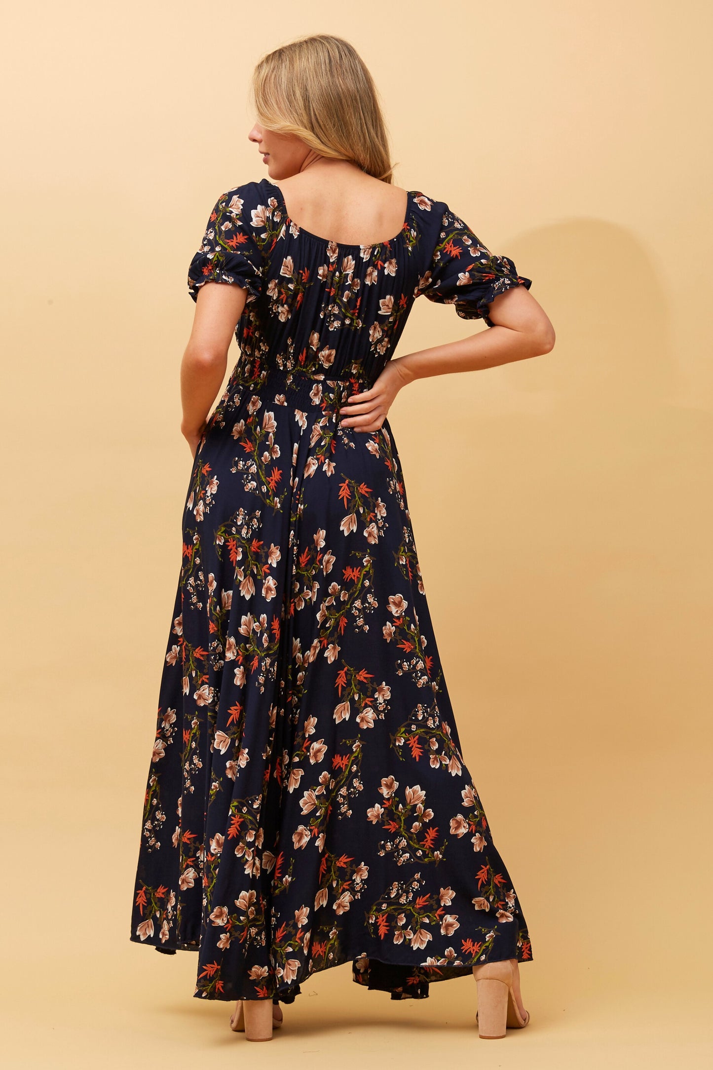 Molly Floral Boho Maxi Dress- Multi Navy D509215