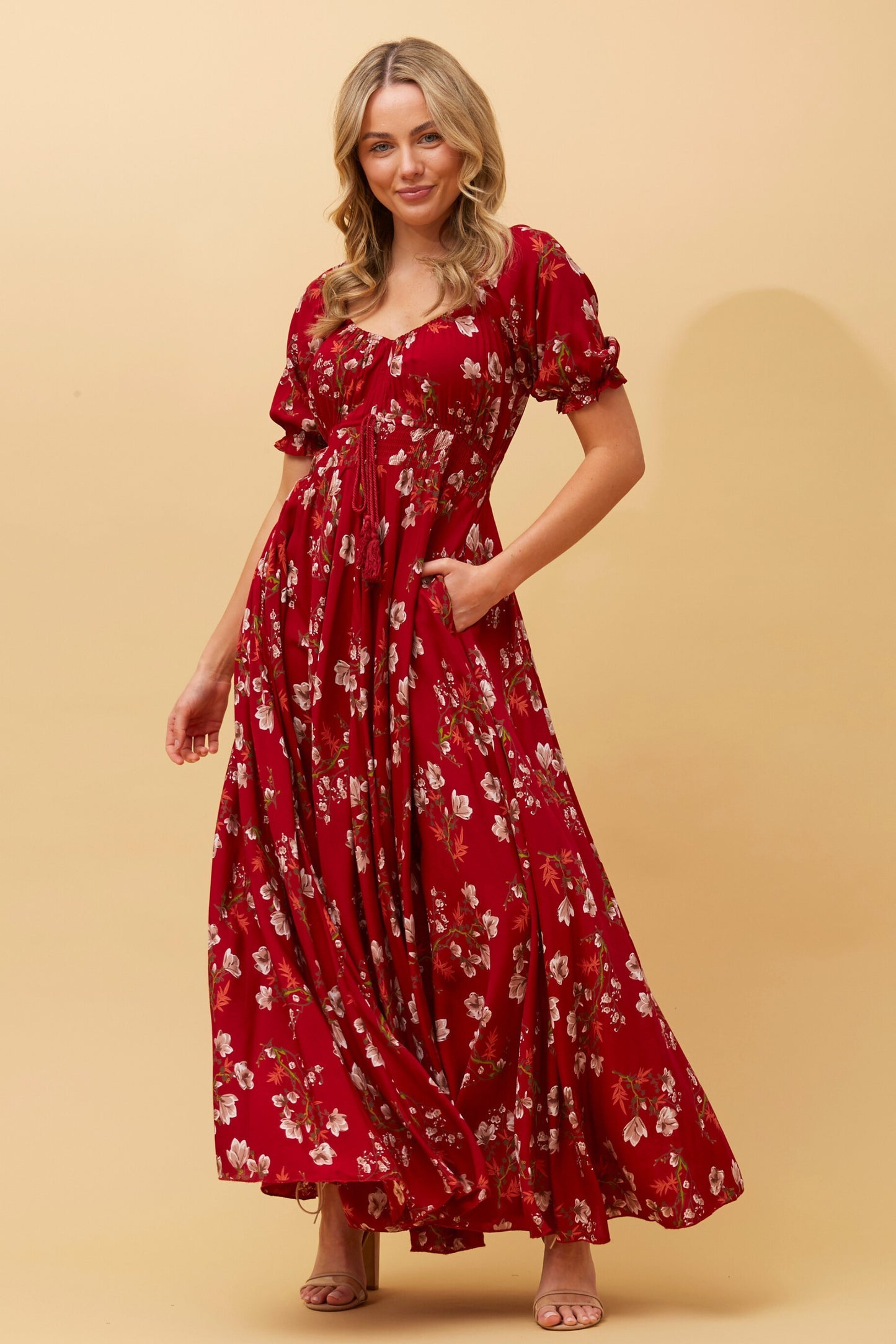 Molly Floral Boho Maxi Dress- Multi Red D509215