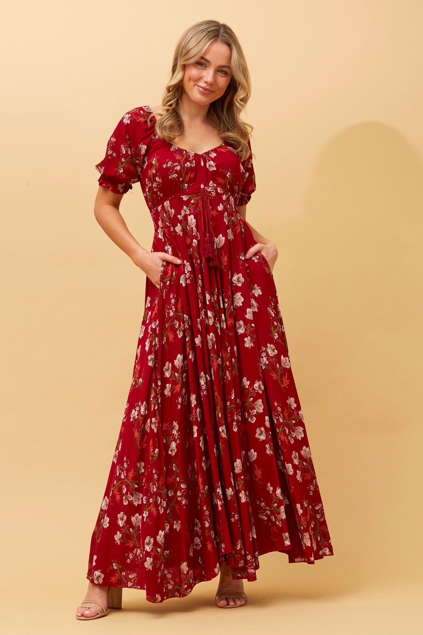 Molly Floral Boho Maxi Dress- Multi Red D509215