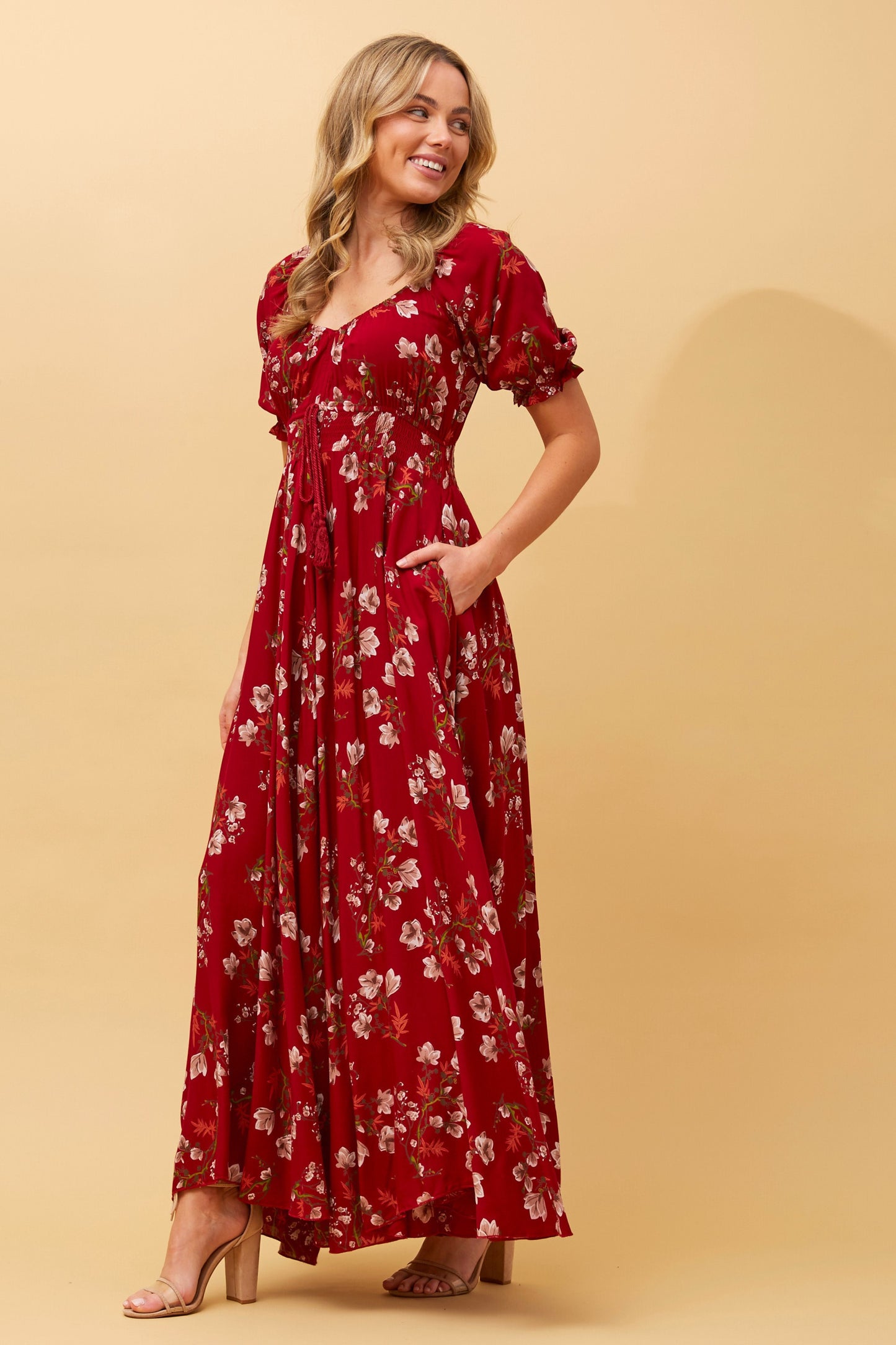 Molly Floral Boho Maxi Dress- Multi Red D509215