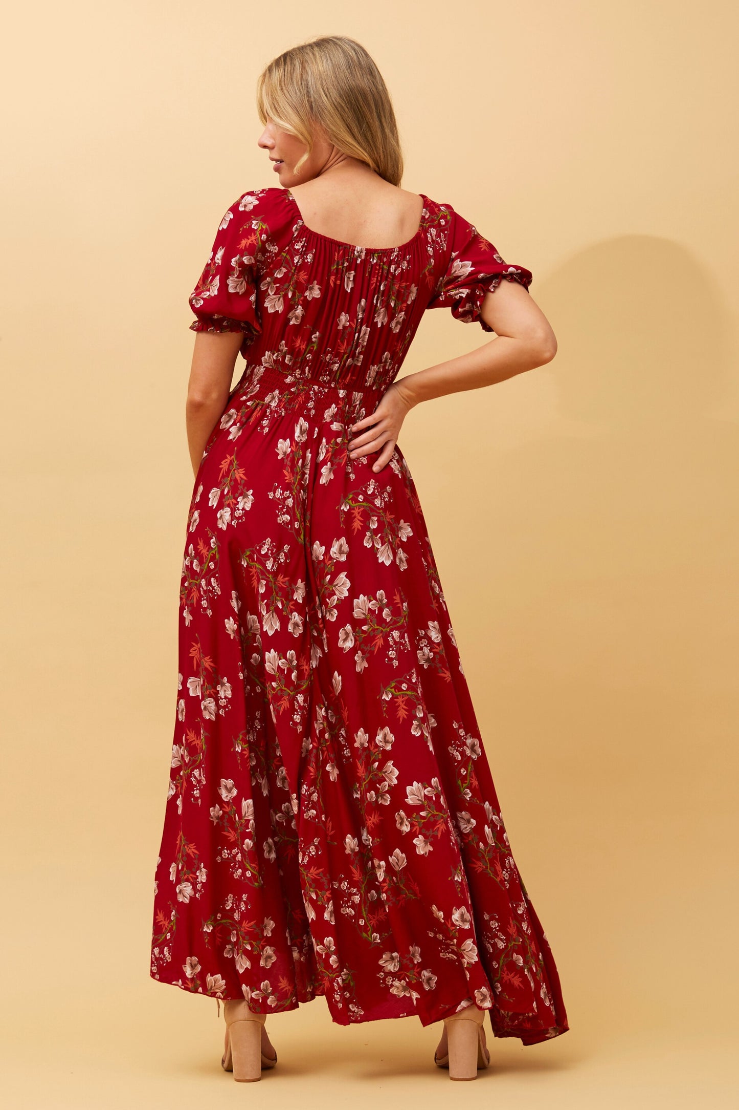 Molly Floral Boho Maxi Dress- Multi Red D509215