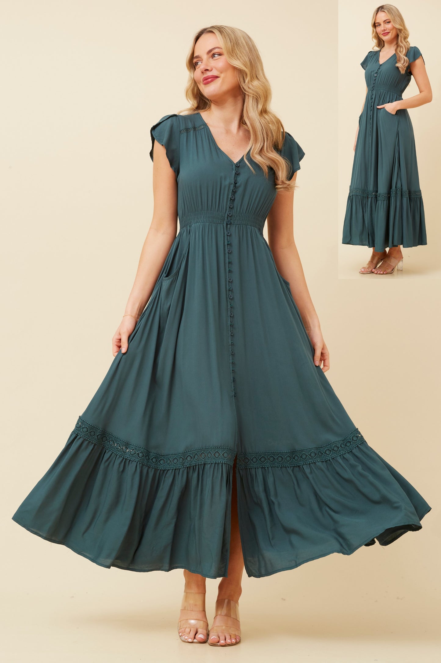 Willa Maxi Dress - Forest Green D509360