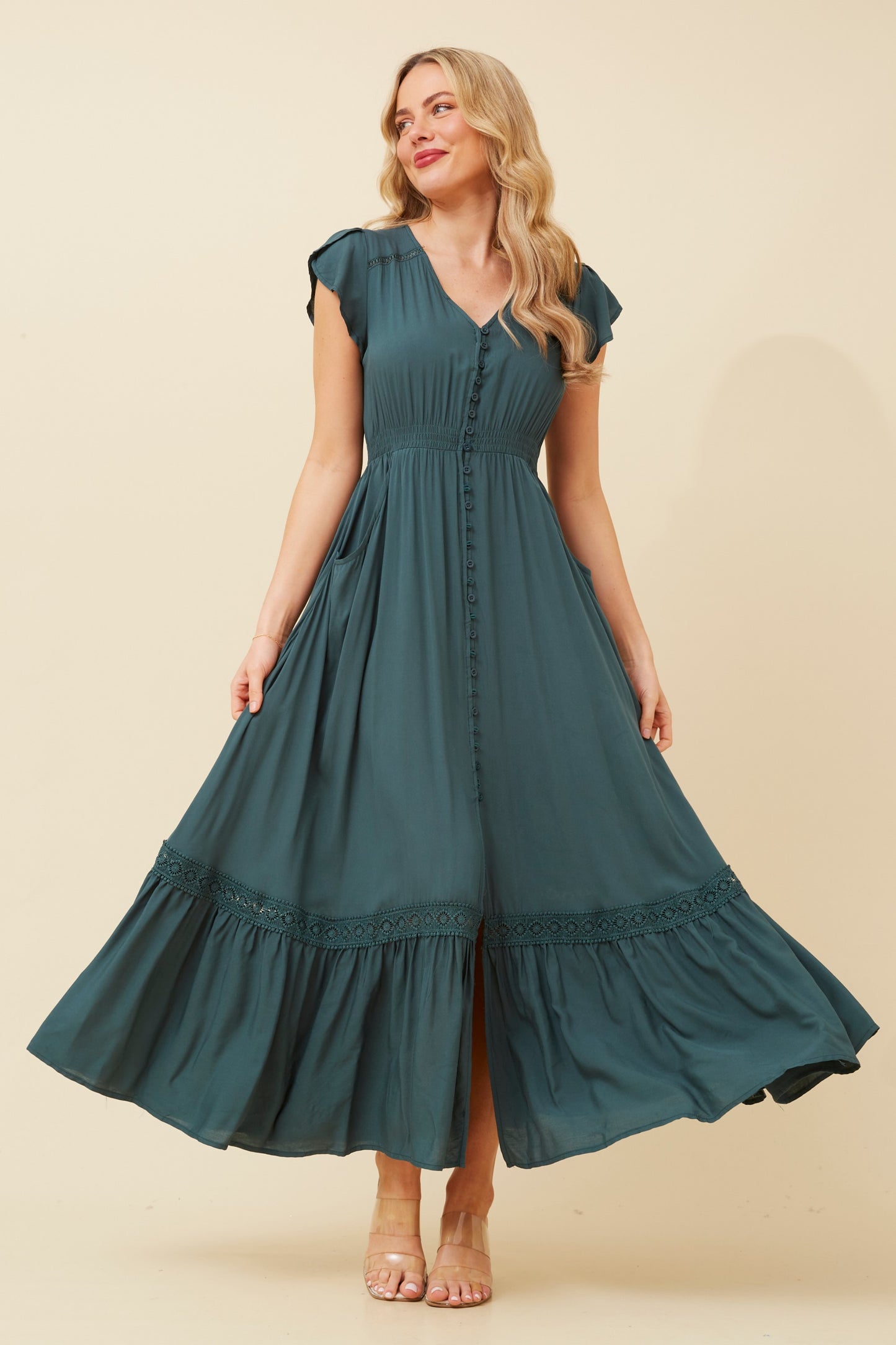 Willa Maxi Dress - Forest Green D509360