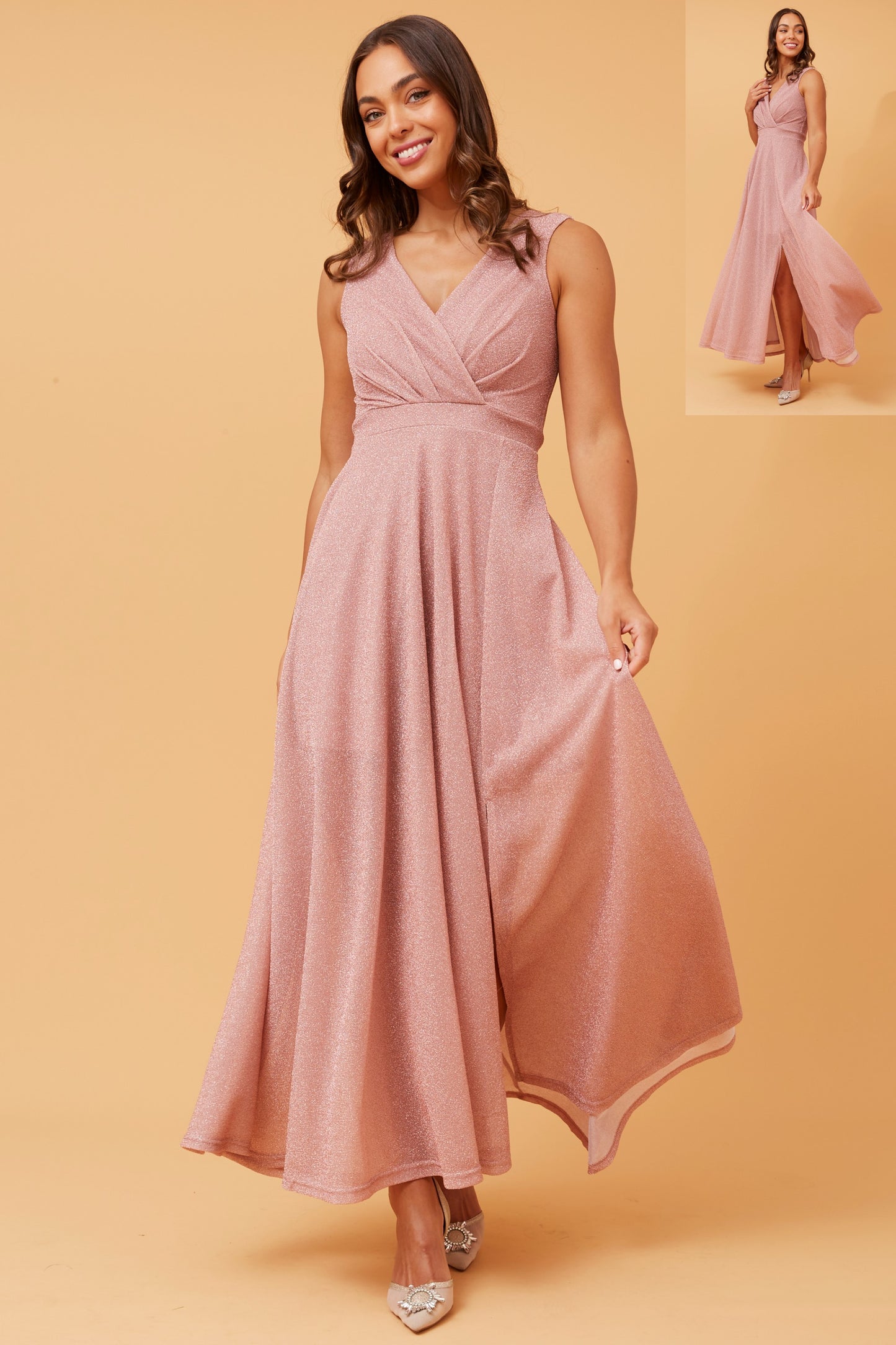 Sanem Glitter Party Dress - Blush D509692