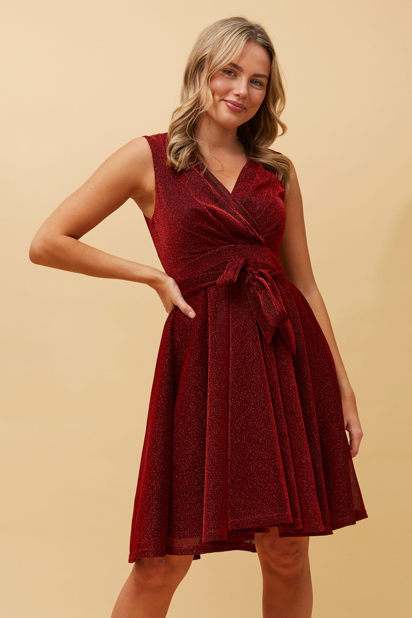 Sarah Sleeveless Glitter Dress - Red D509693