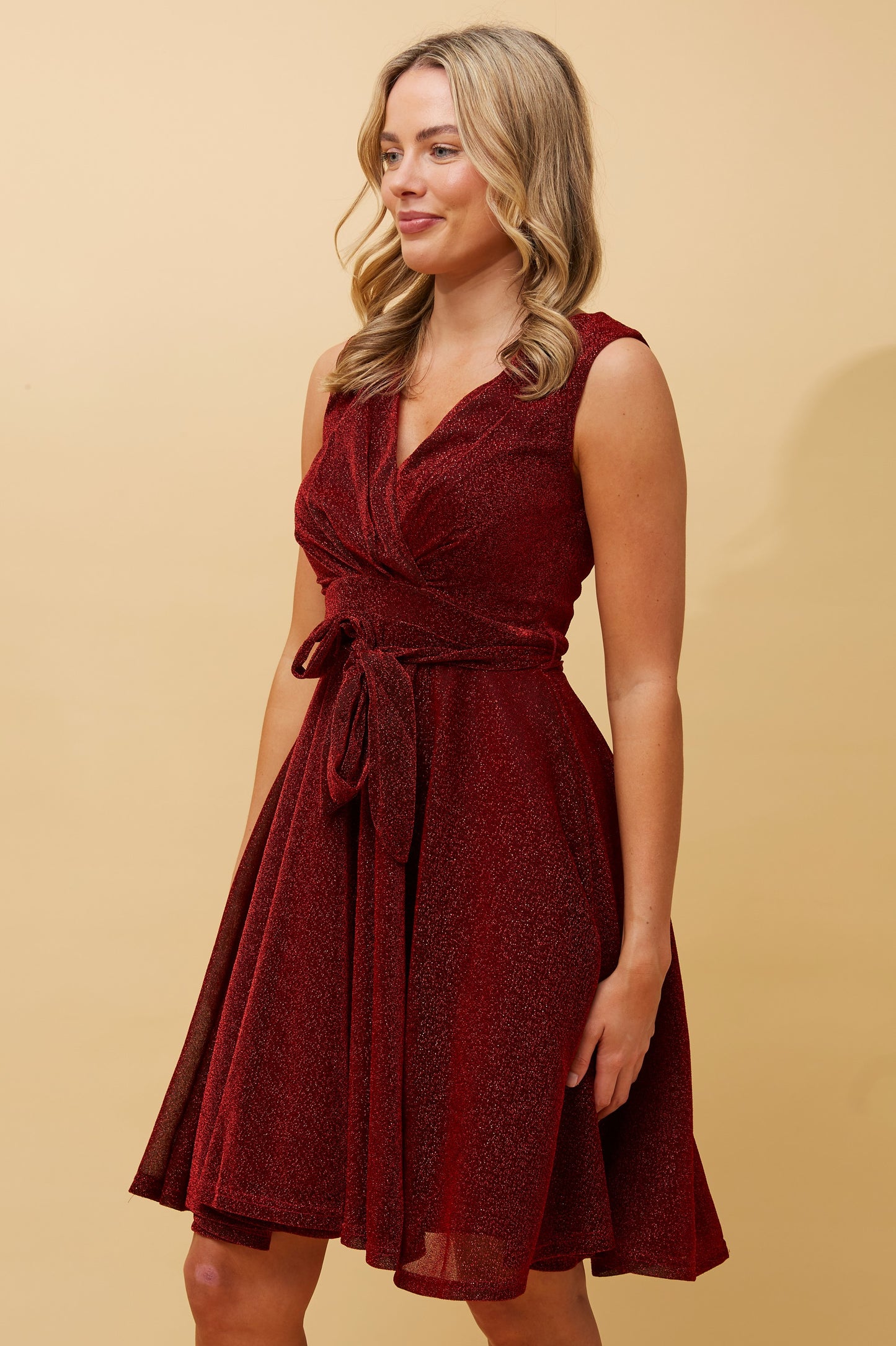 Sarah Sleeveless Glitter Dress - Red D509693