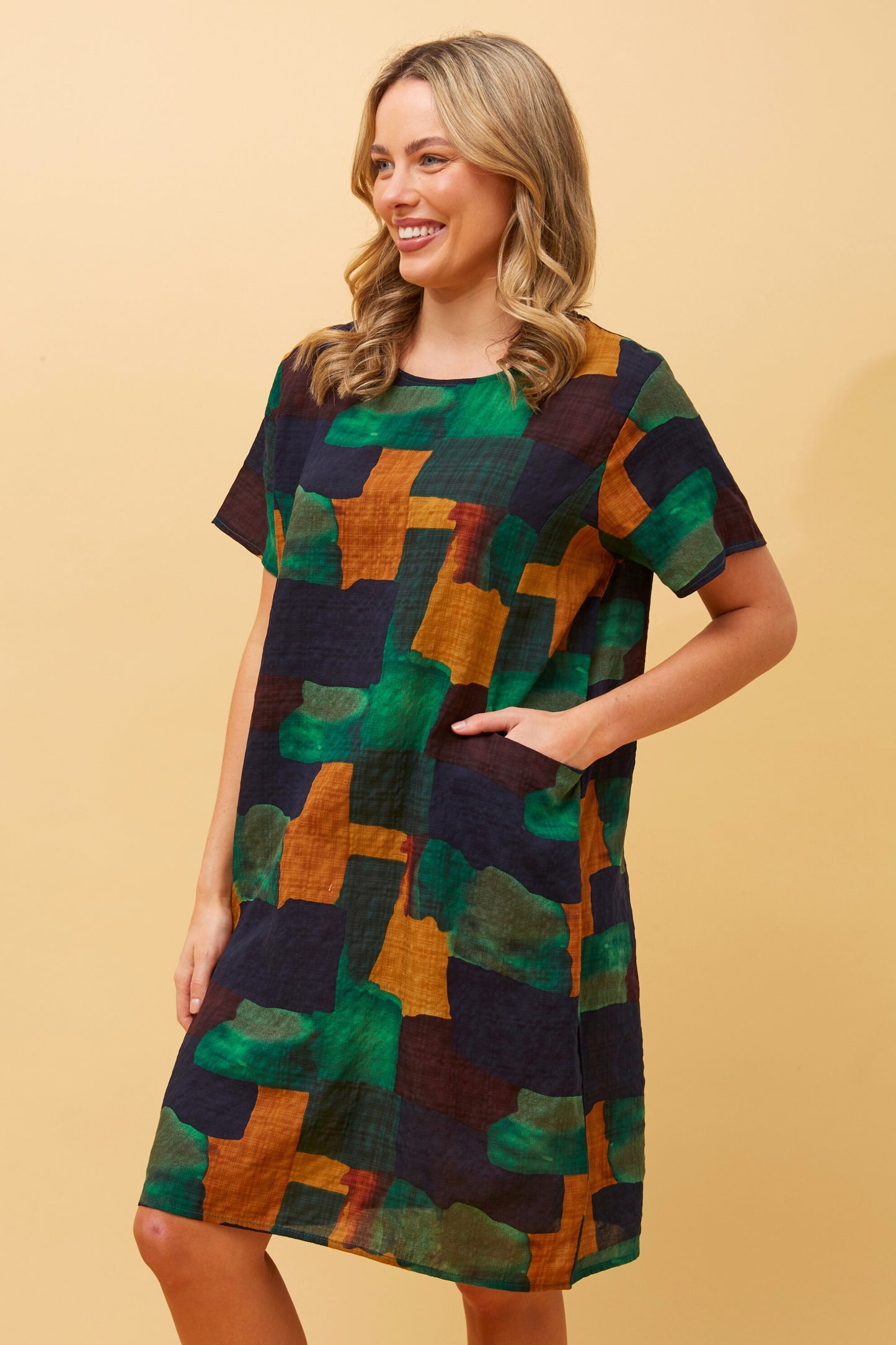 Serra Abstract Printed Dress - Jade D509866