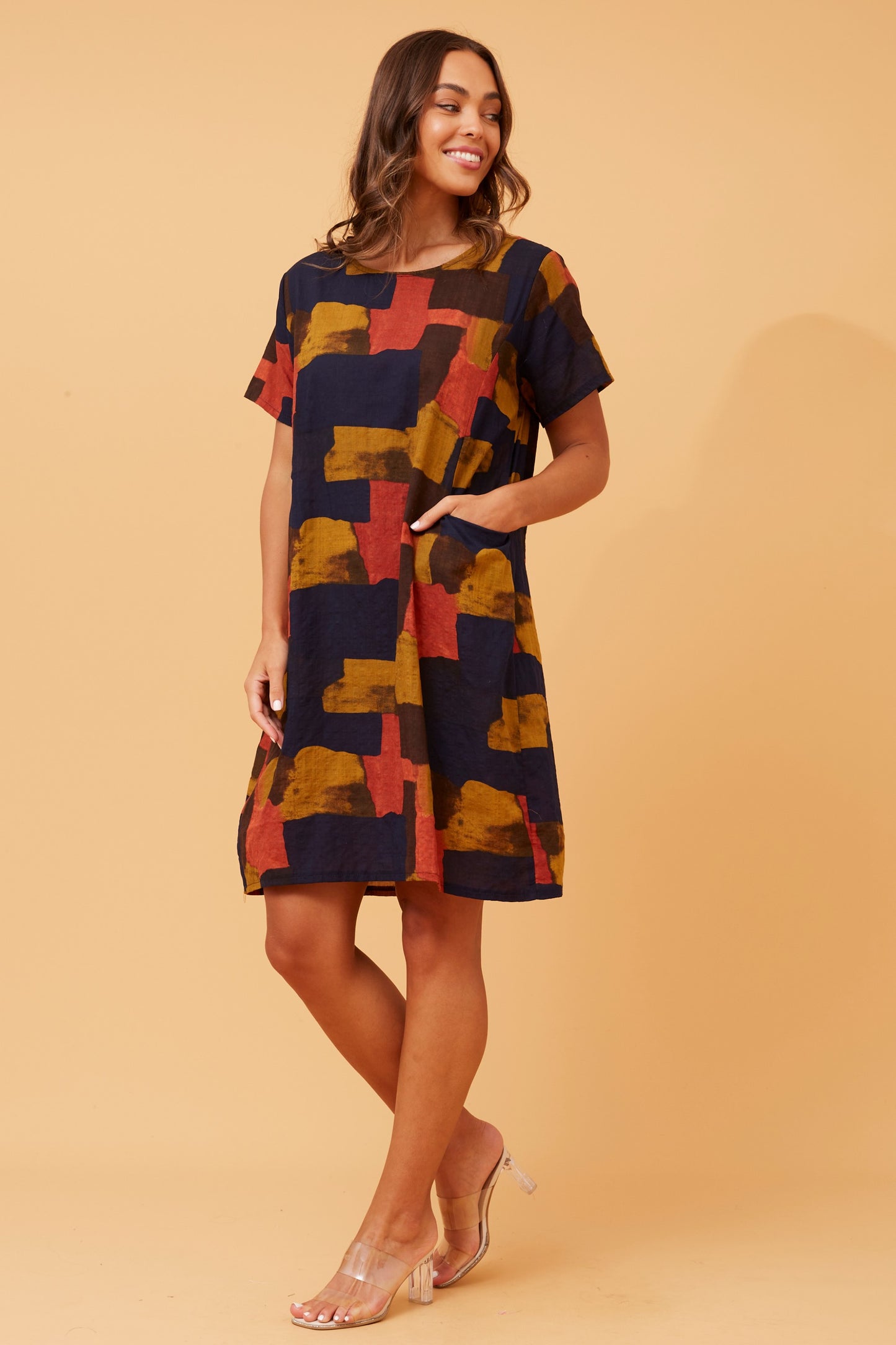 Serra Abstract Printed Dress - Navy D509866