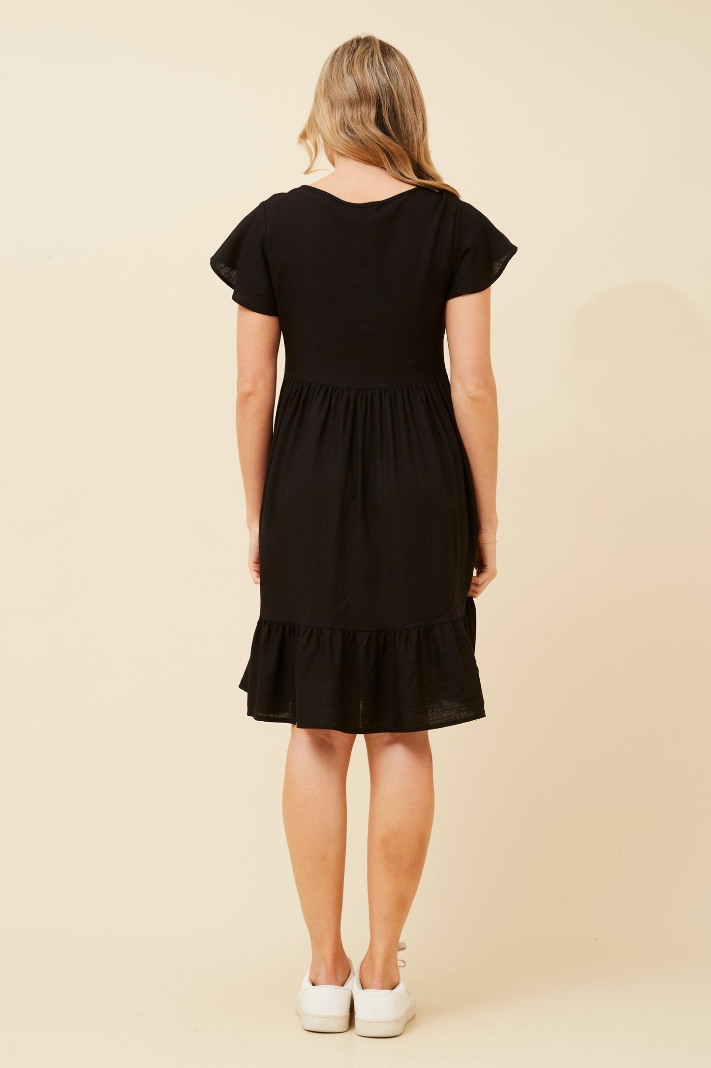 Bella Front Button Short Dress D510342 - Black