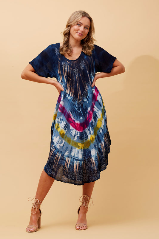 Umbrella Midi Dress D511039 - Multi Navy