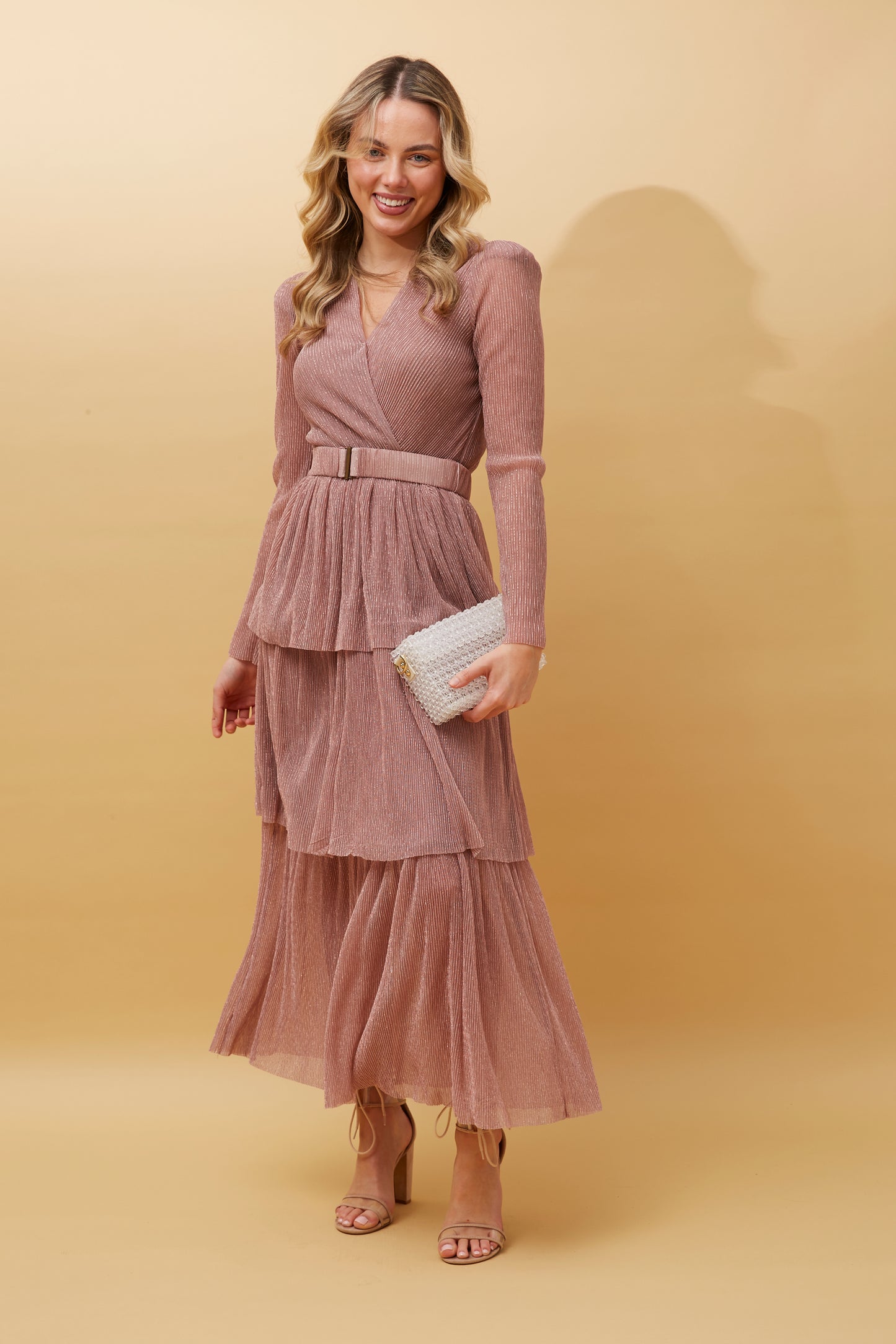 Glitter Tiered Cocktail Blush Dress D511392