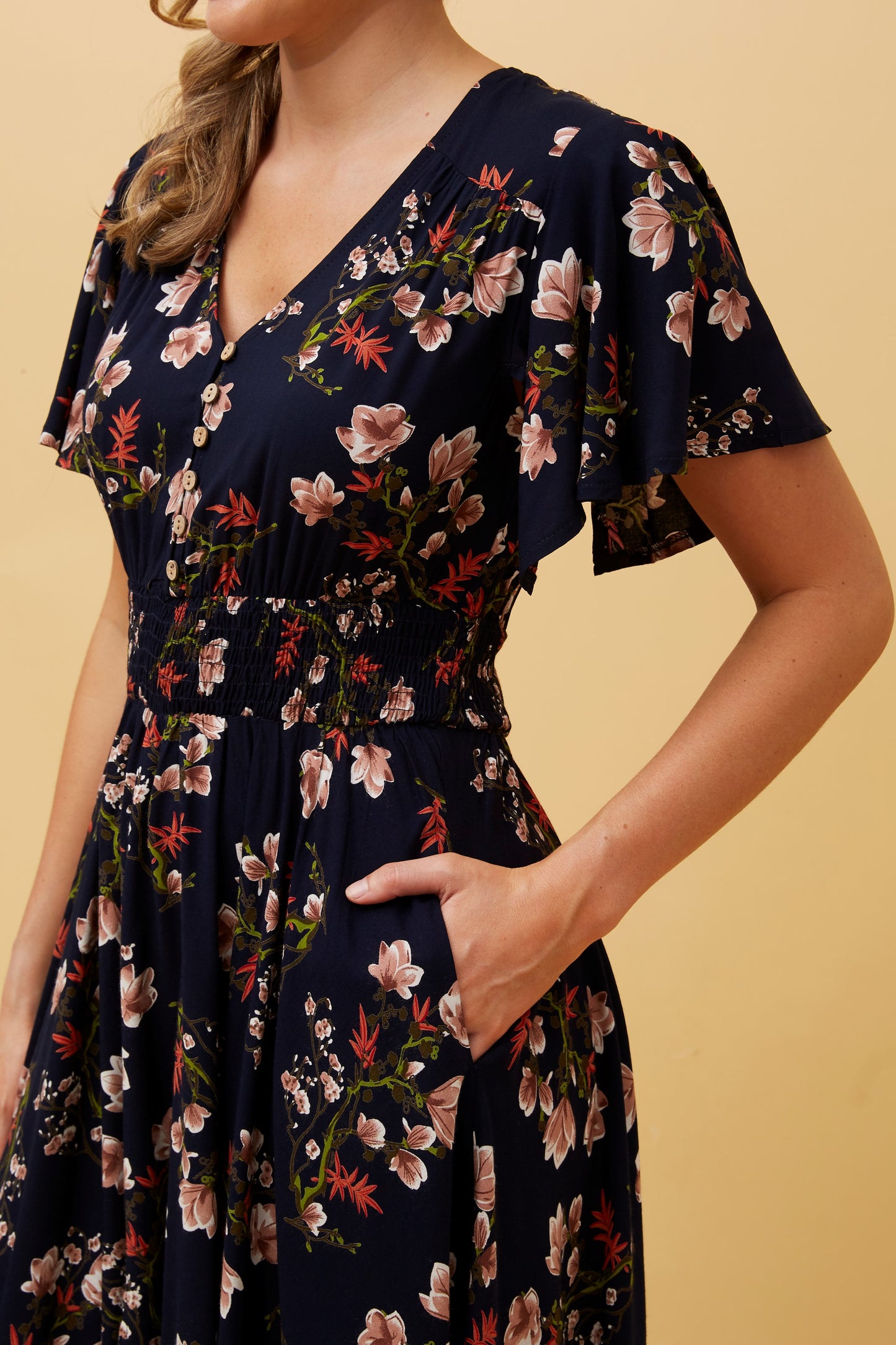 Ivona Floral Boho Midi Dress - Multi Navy D511977