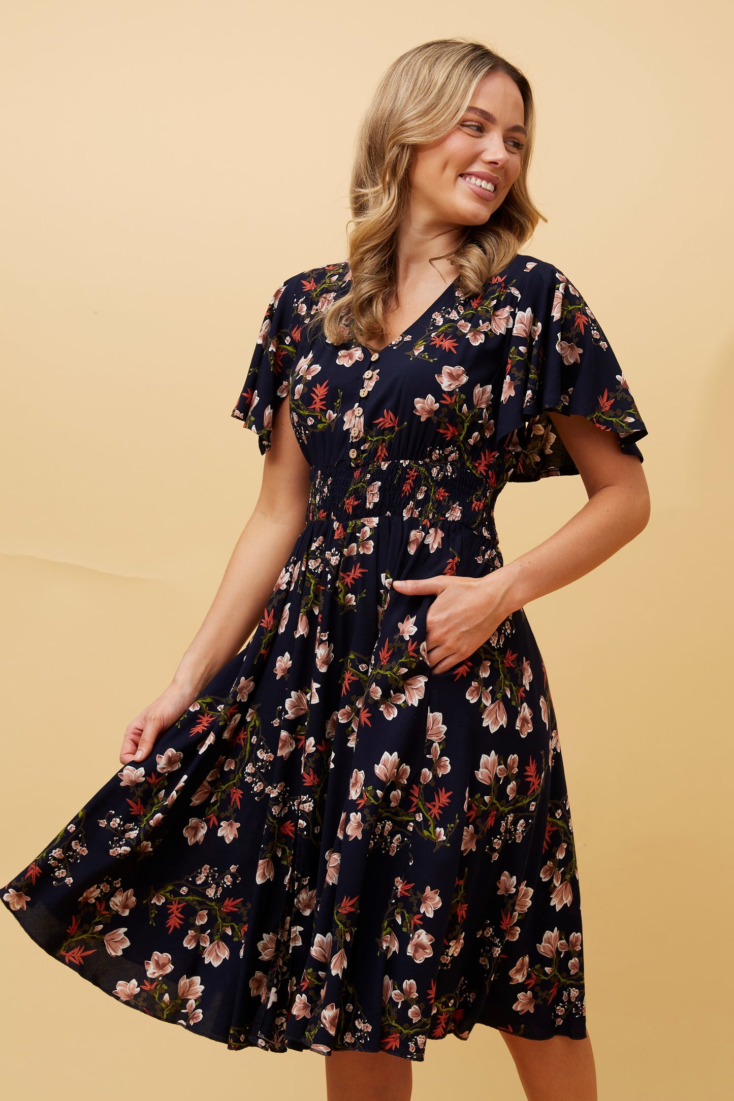 Ivona Floral Boho Midi Dress - Multi Navy D511977