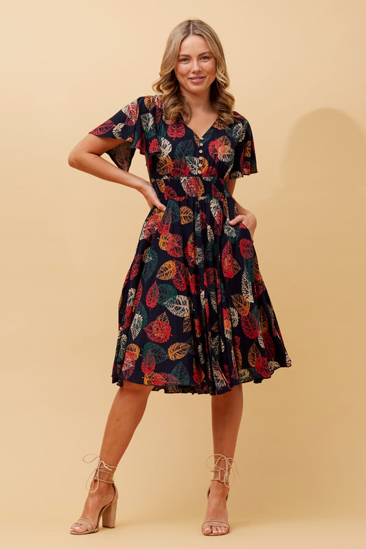 Sana Leaf Print Dress D514330