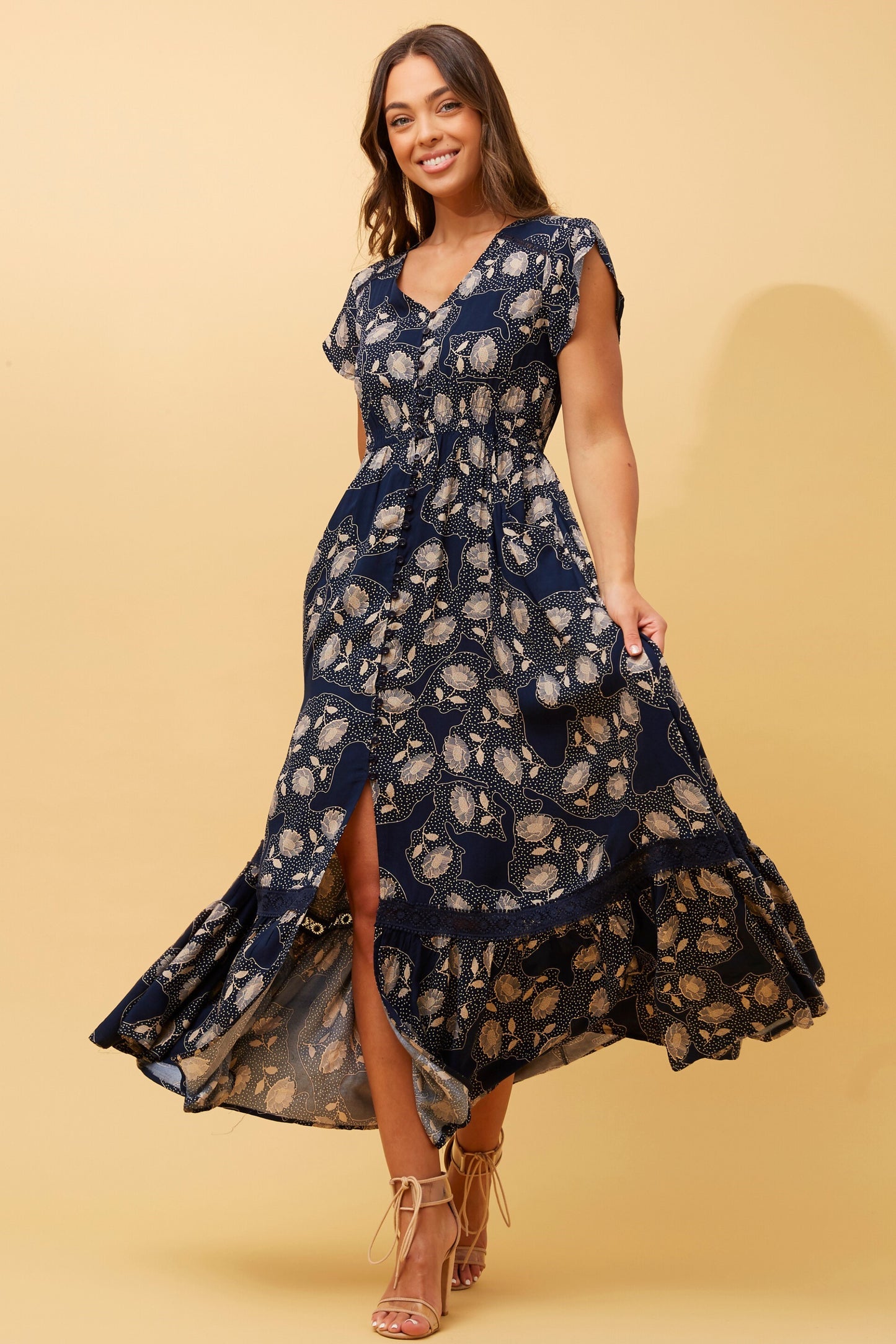 Jaz Floral Maxi Dress - Navy D515715