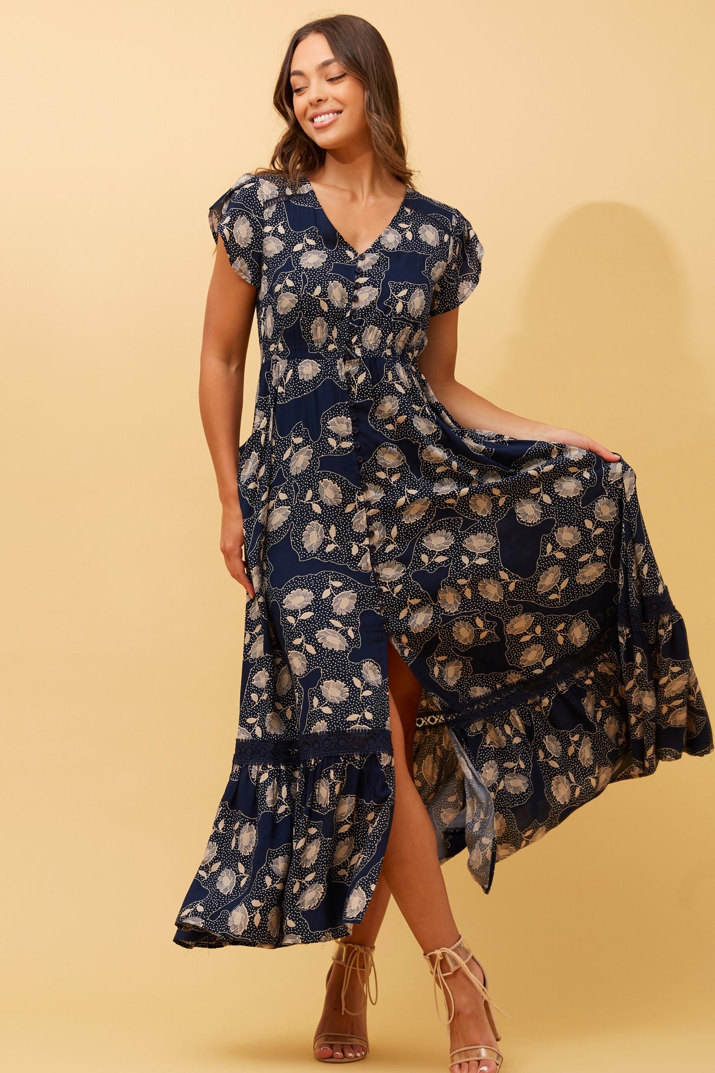 Jaz Floral Maxi Dress - Navy D515715