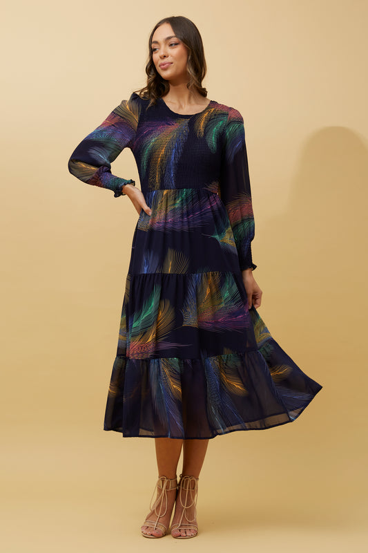 Lia Shirring Detail Printed Maxi Dress D516630