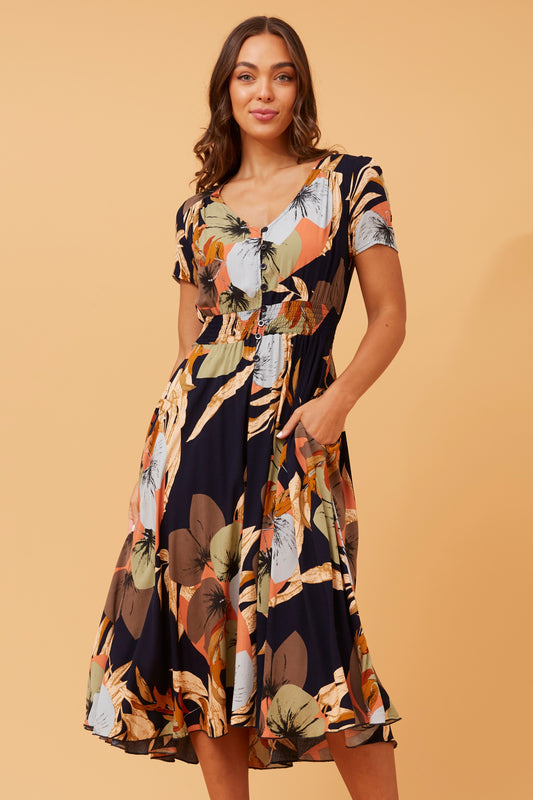 Sammy Floral Midi Dress D517512 - Multi Navy