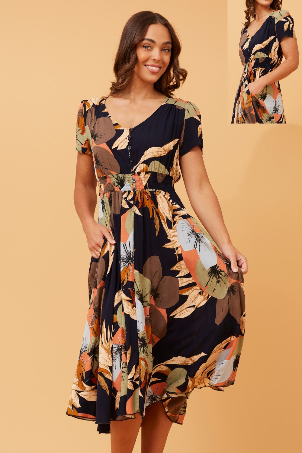 Sammy Floral Midi Dress D517512 - Multi Navy