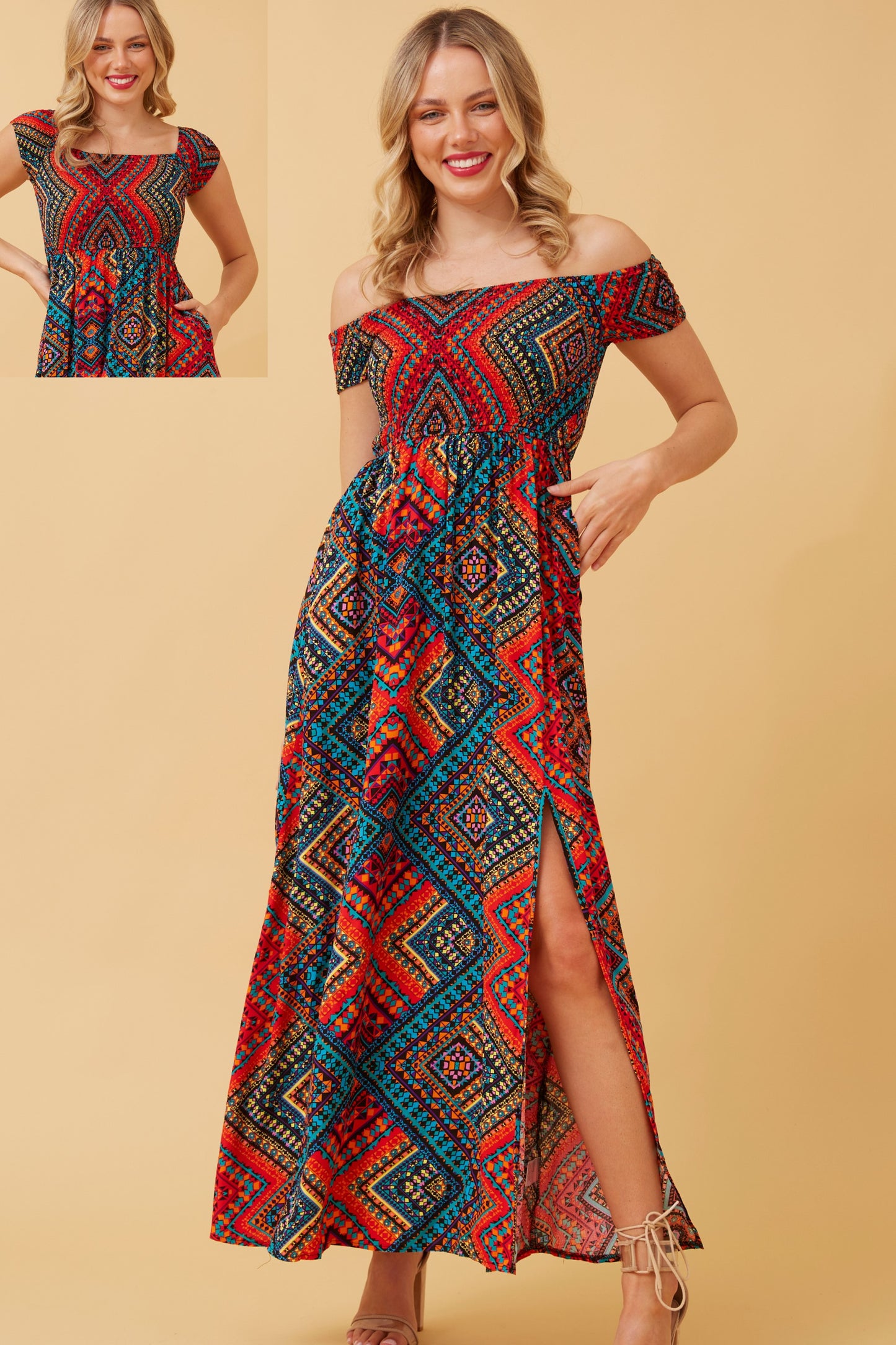 Robin Abstract Print Maxi Dress - Multi Red D518442