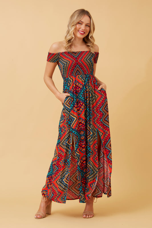 Robin Abstract Print Maxi Dress - Multi Red D518442