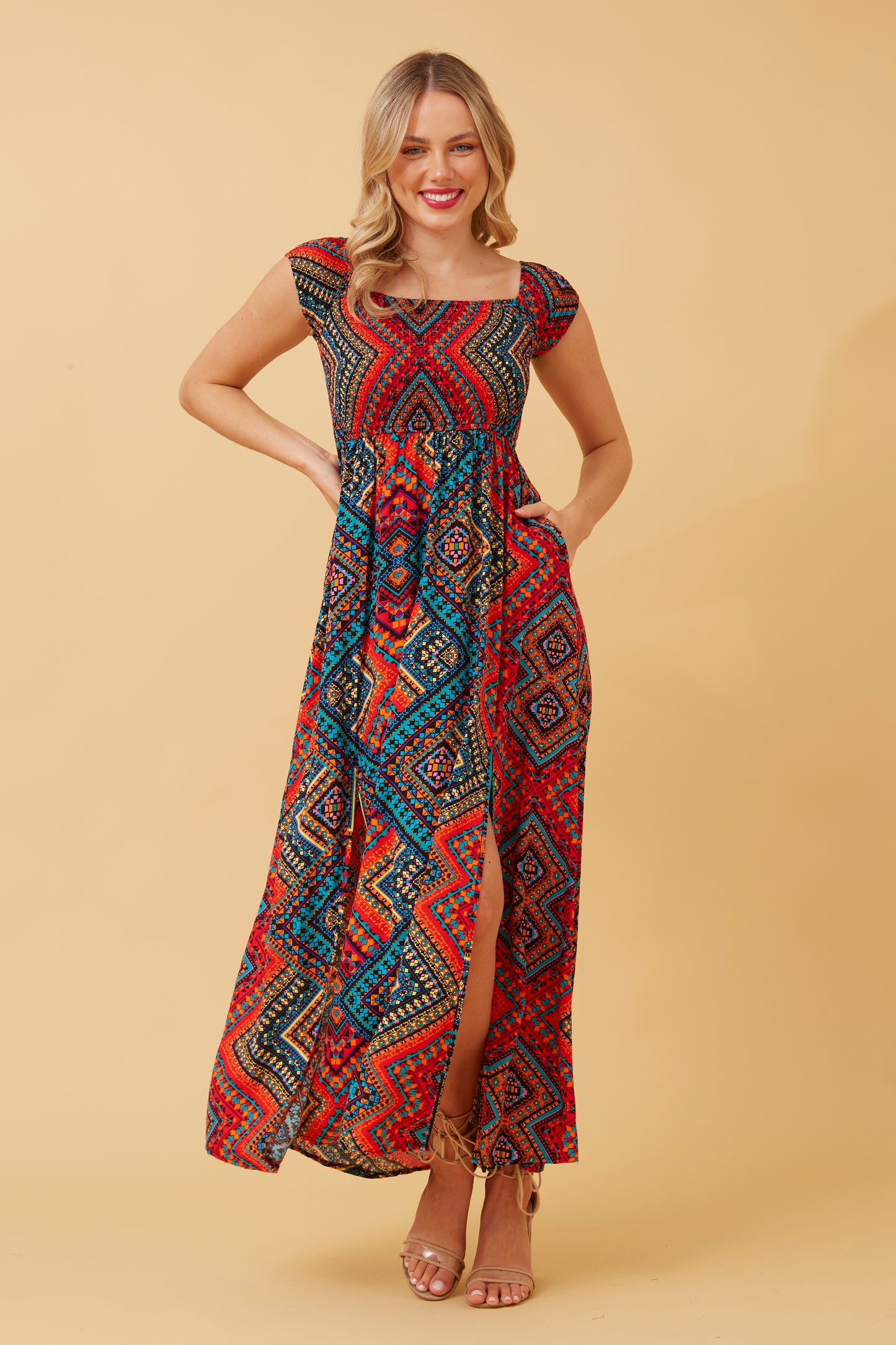 Robin Abstract Print Maxi Dress - Multi Red D518442