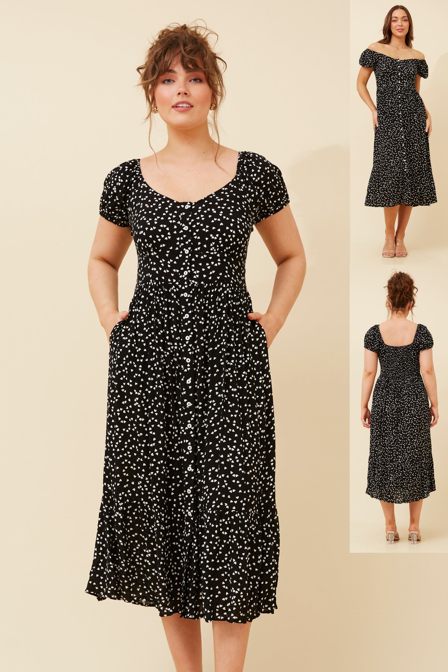 Nisha Heart Print Midi Dress D518510