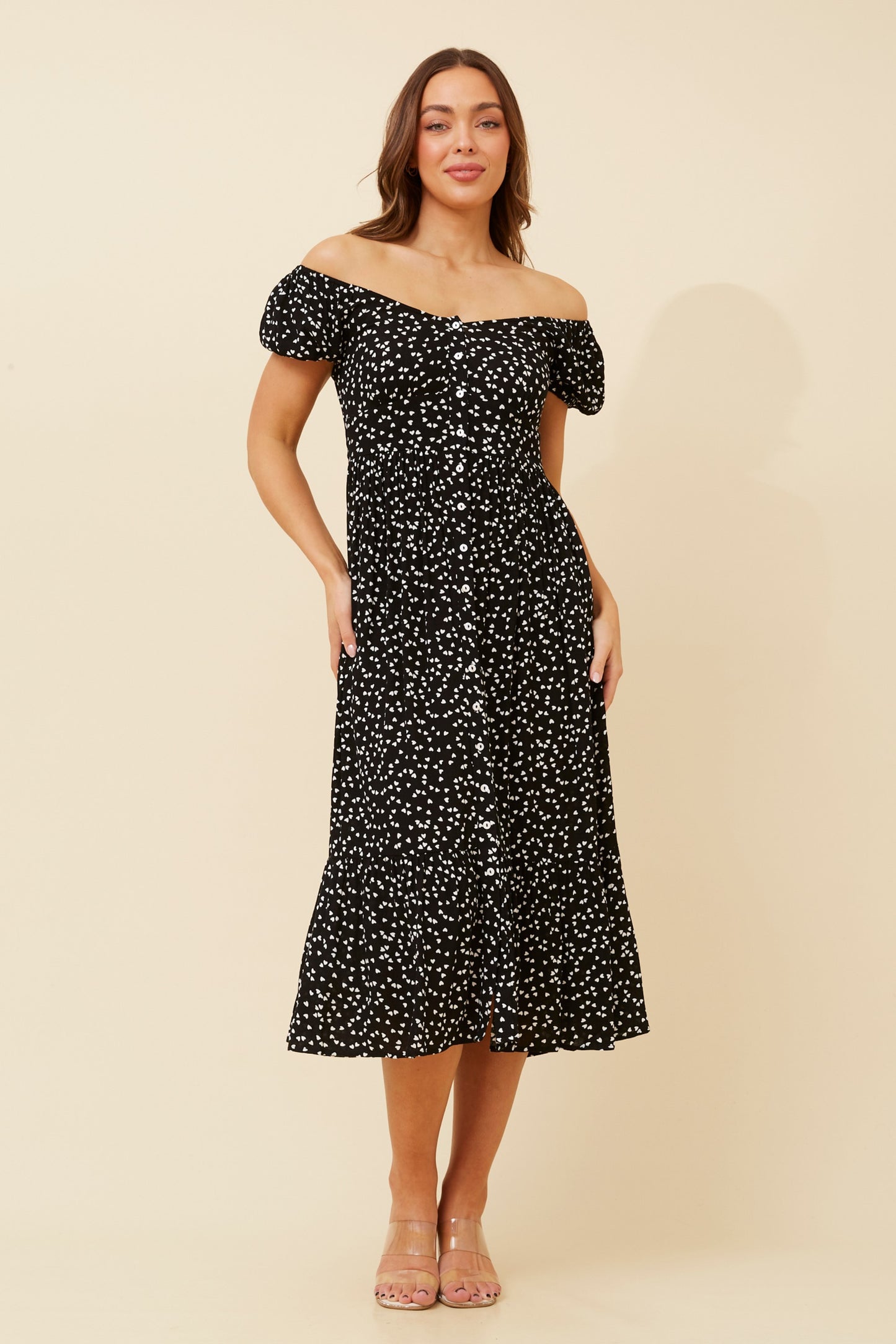 Nisha Heart Print Midi Dress D518510